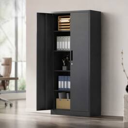 RYHNUYNE - 72 in Tall Metal Garage Storage Cabinet, 35.4 in Wide Steel Locking Cabinet with 4 Adjustable Shelves - Black
