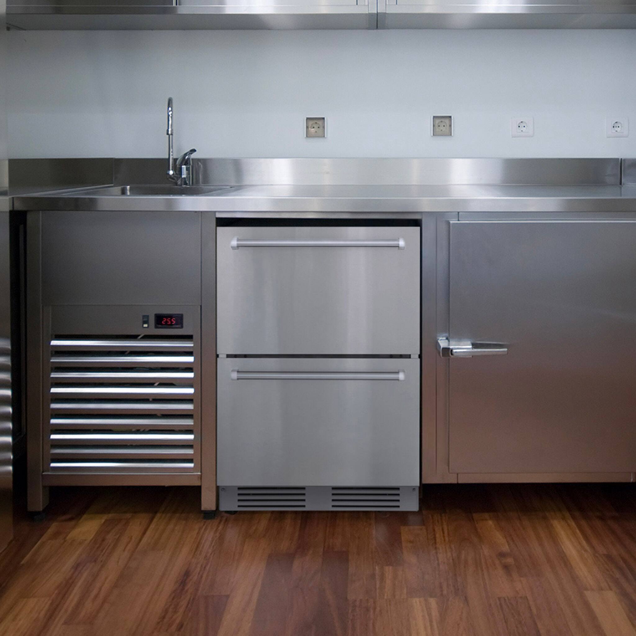 Alt View 6. NewAir - 24 inch Refrigerator and Outdoor Freezer, Undercounter Refrigerator Freezer Convertible with Dual Zone Cooler and Drawer - Stainless Steel.