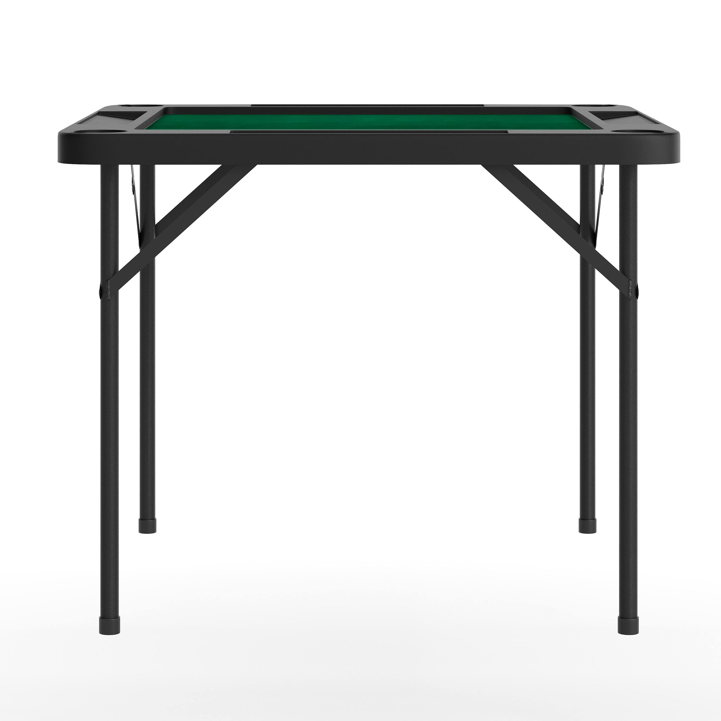 Alt View 4. Emma + Oliver - Tannin 34.5" Square White Folding Card Game Table for 4-Players with a Green Felt Playing Surface and Cup Holders - Black Top/Green Felt Surface.