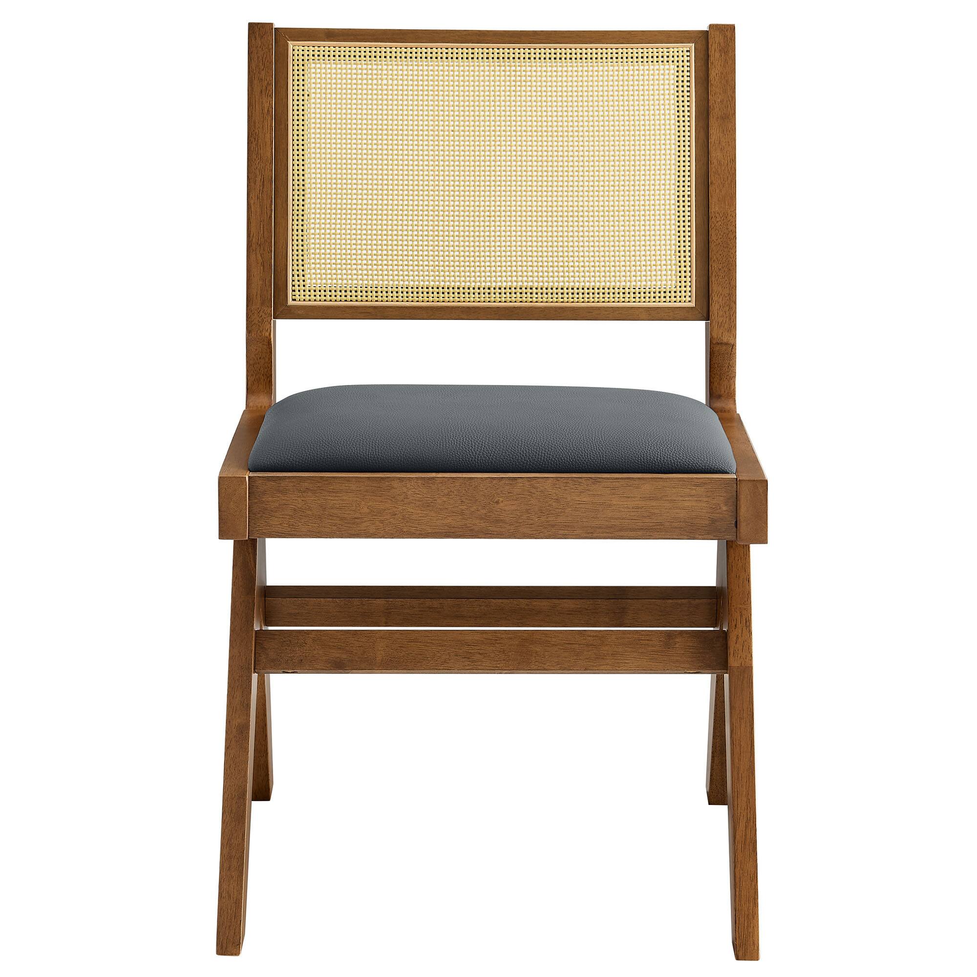 Alt View 3. Modway - Thera Vegan Leather and Cane Dining Side Chairs Set of 2 by Modway - Black.
