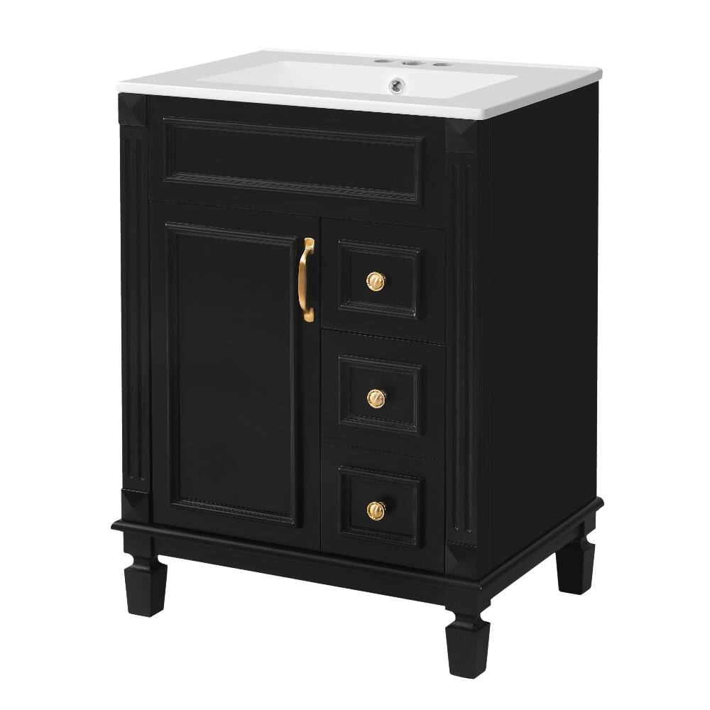 Alt View 7. Loheer - Loheer 24 inch bathroom vanity with sink, small bathroom sink cabinet with 2 drawers, black - Black.