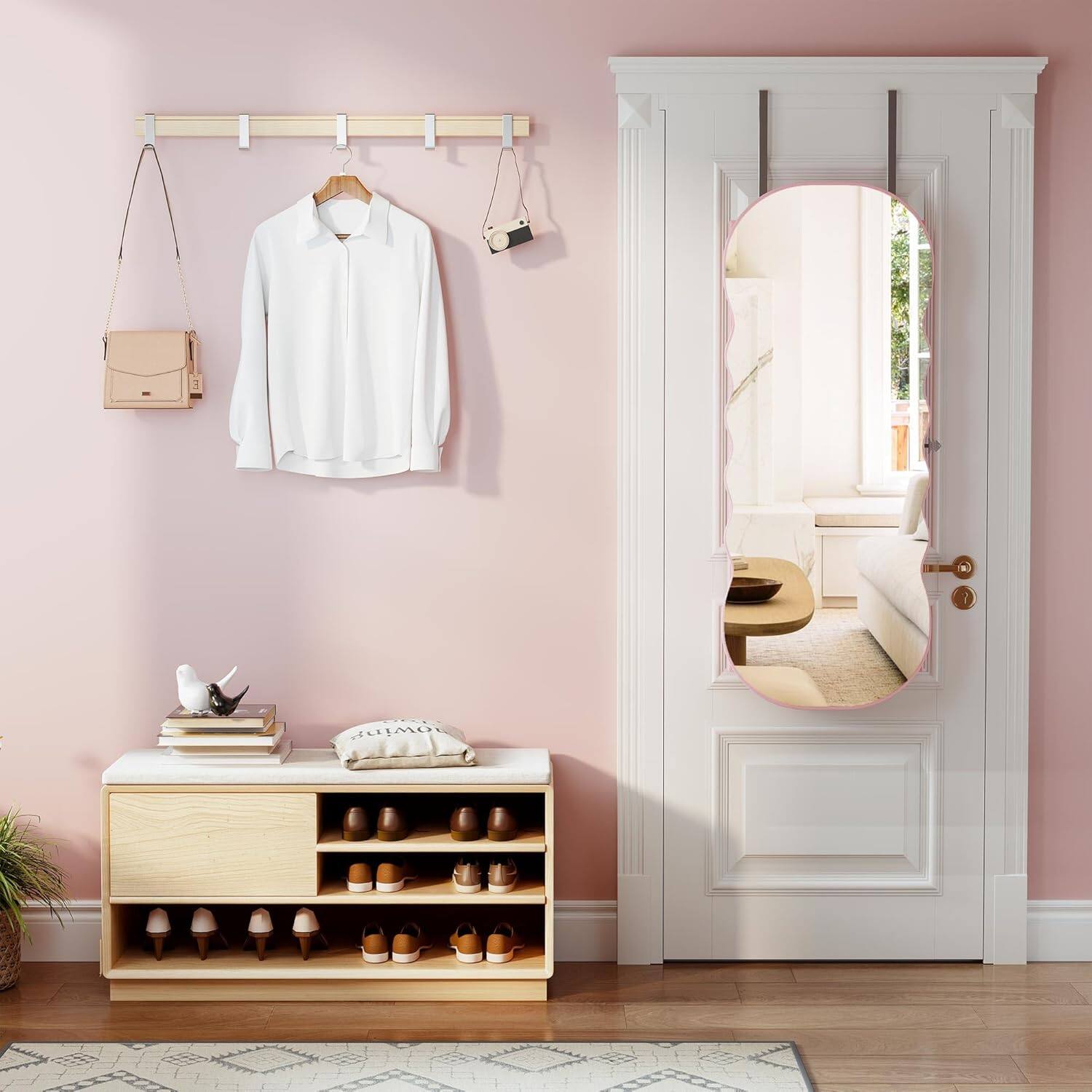 Alt View 4. Stamp n Camp - Lvifur Jewelry Armoires with LED Lights, Hanging Jewelry Storage Cabinet Lockable Wavy Mirror Jewelry Organizer... - Blue.