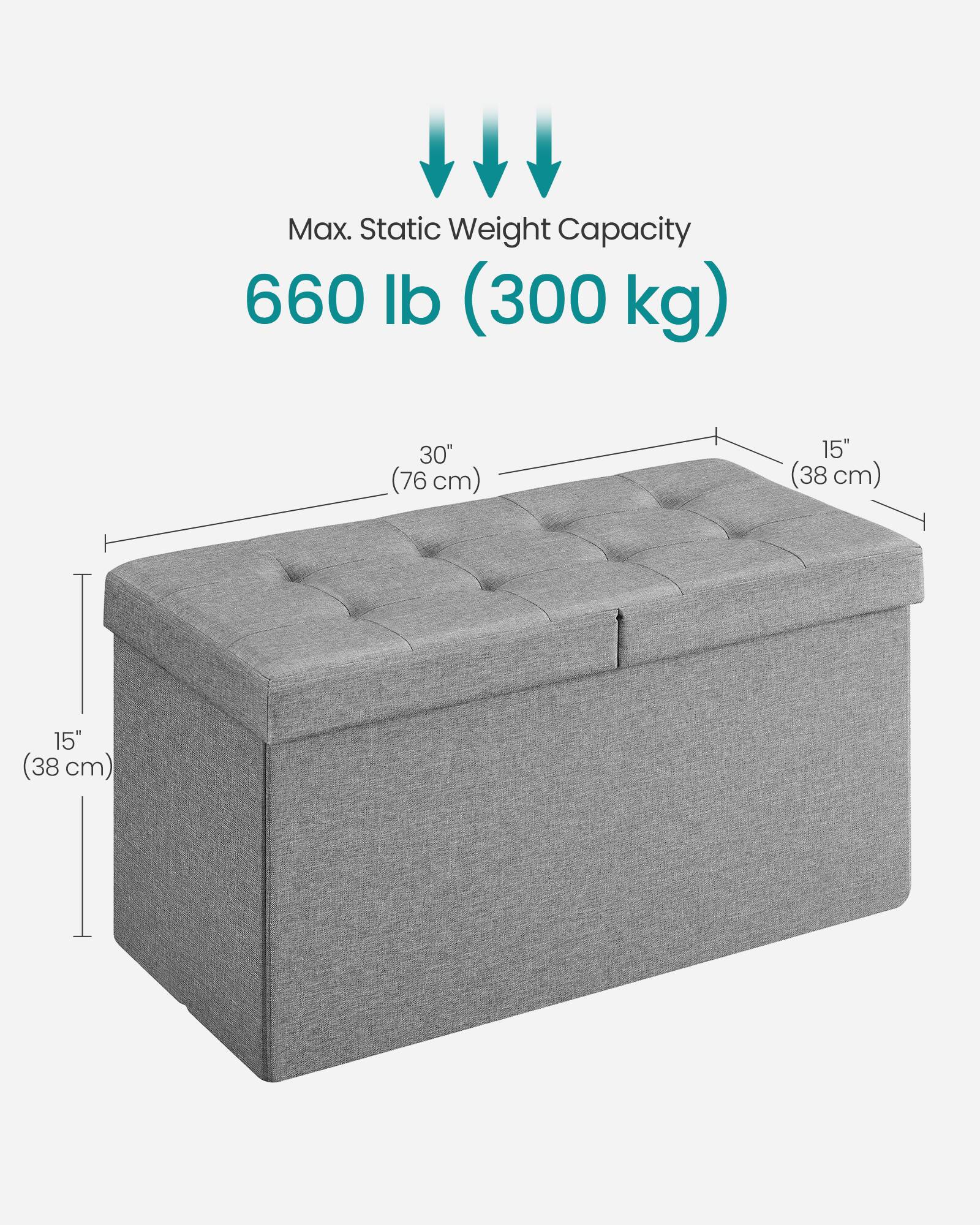 Max. Static Weight Capacity 660 lb (300 kg)  
30" (76 cm)  
15" (38 cm)  
15" (38 cm)