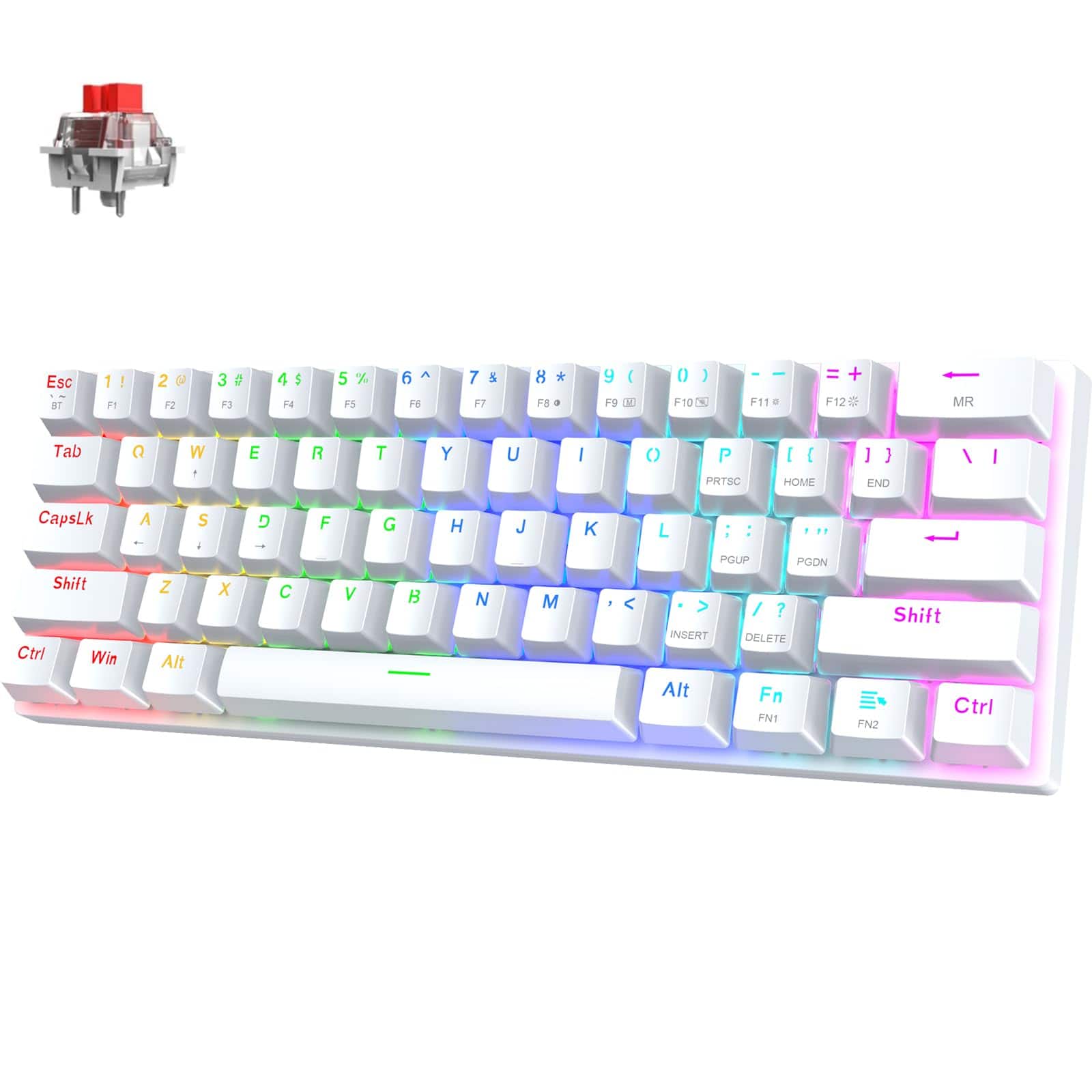 Live At Space - 60% Wireless Mechanical Triple Mode /usb-c/bluetooth Gaming Rgb Backlit Clicky Blue 61 Keys Rechargeable Mini For Ipad - White
