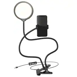 Bower - 6" Dual-Arm Flexible-Panel LED Ring Light, Integrated Metal Clamp, In-Line Remote, USB Powered - Black
