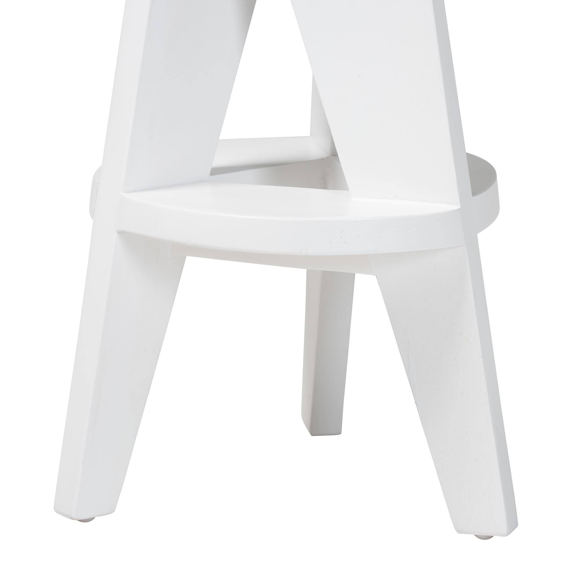 Back. bali & pari - Roy Wood Counter Stool - Sculptural Backless Accent Stool with Geometric Base and Integrated Footrest - White.