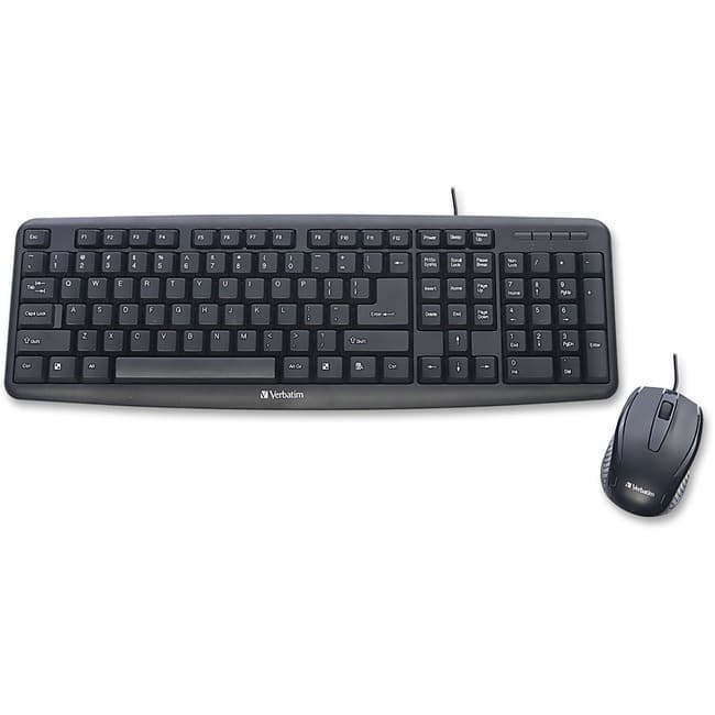 Verbatim - Slimline Corded USB Keyboard and Mouse-Black - USB 2.0 Cable - Black - USB 2.0 Cable - Optical - Scroll Wheel - Unknown