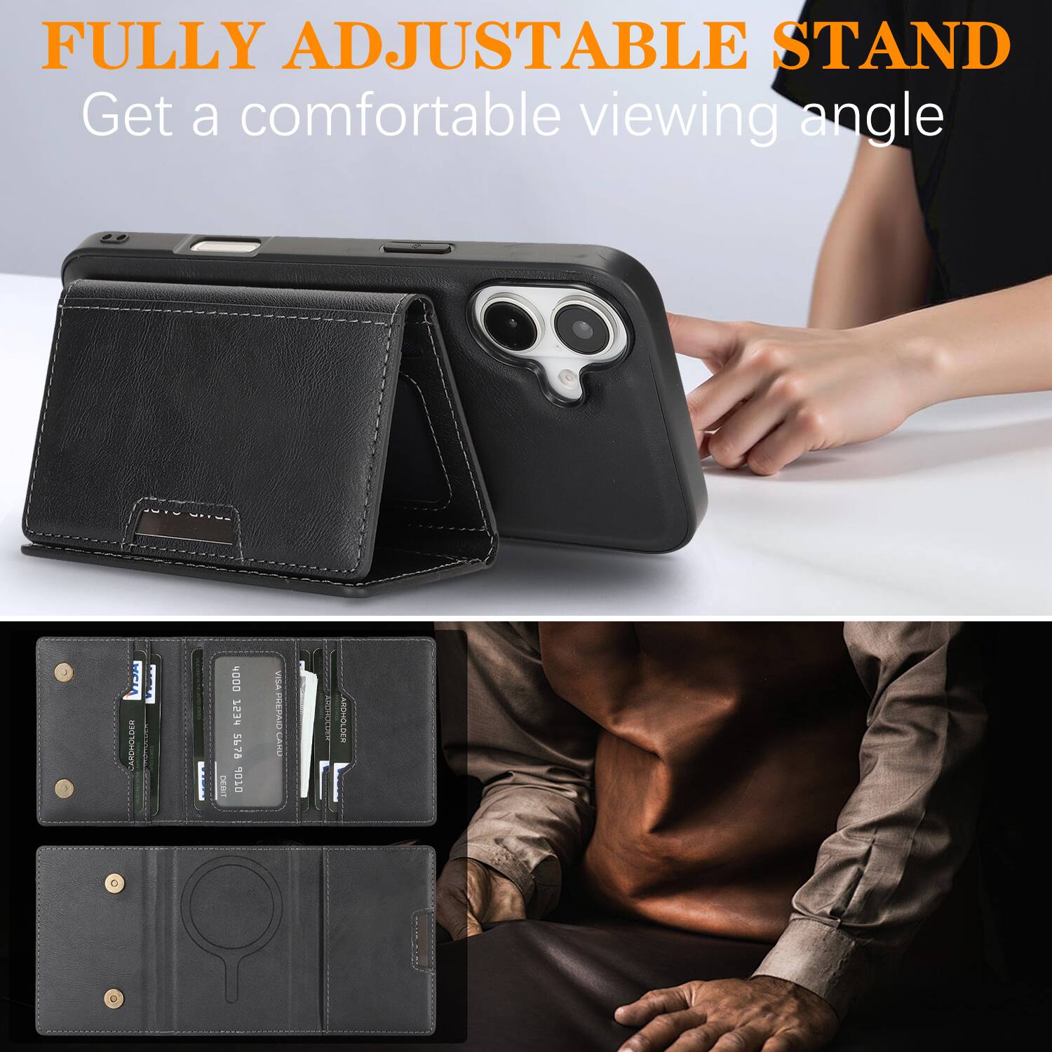 FULLY ADJUSTABLE STAND  
Get a comfortable viewing angle  

VIDIA CARHOLDER  

I 000 134 5678 0106 VISA FEMAIS CANU
