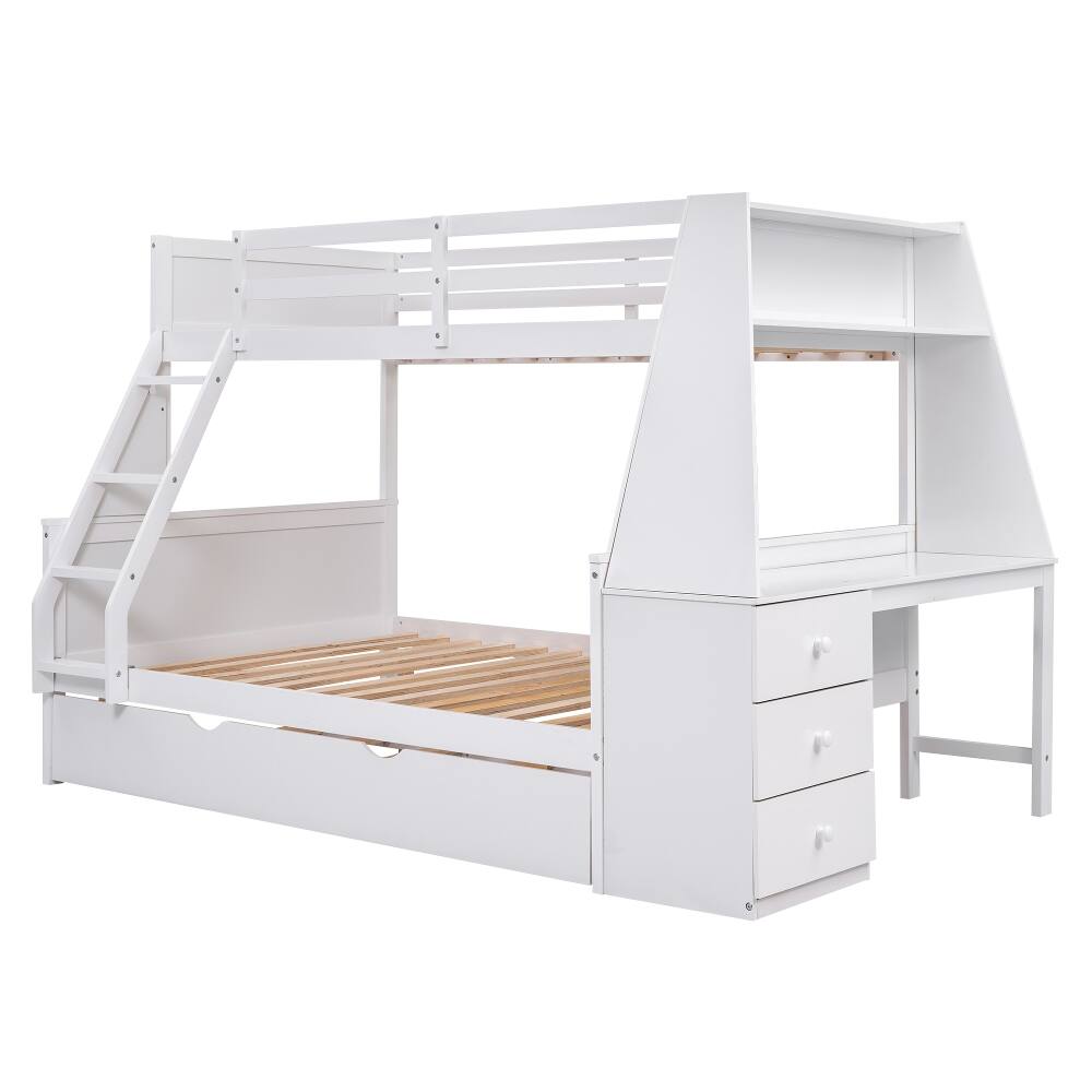 Alt View 2. Loheer - Loheer Twin Over Full Bunk Bed with Trundle Desk Storage White - White.