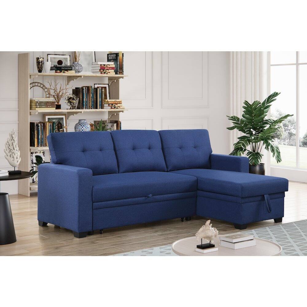 Angle. Devion Furniture - Devion Furniture Polyester Fabric Reversible Sleeper Sectional Sofa-Blue - Blue.