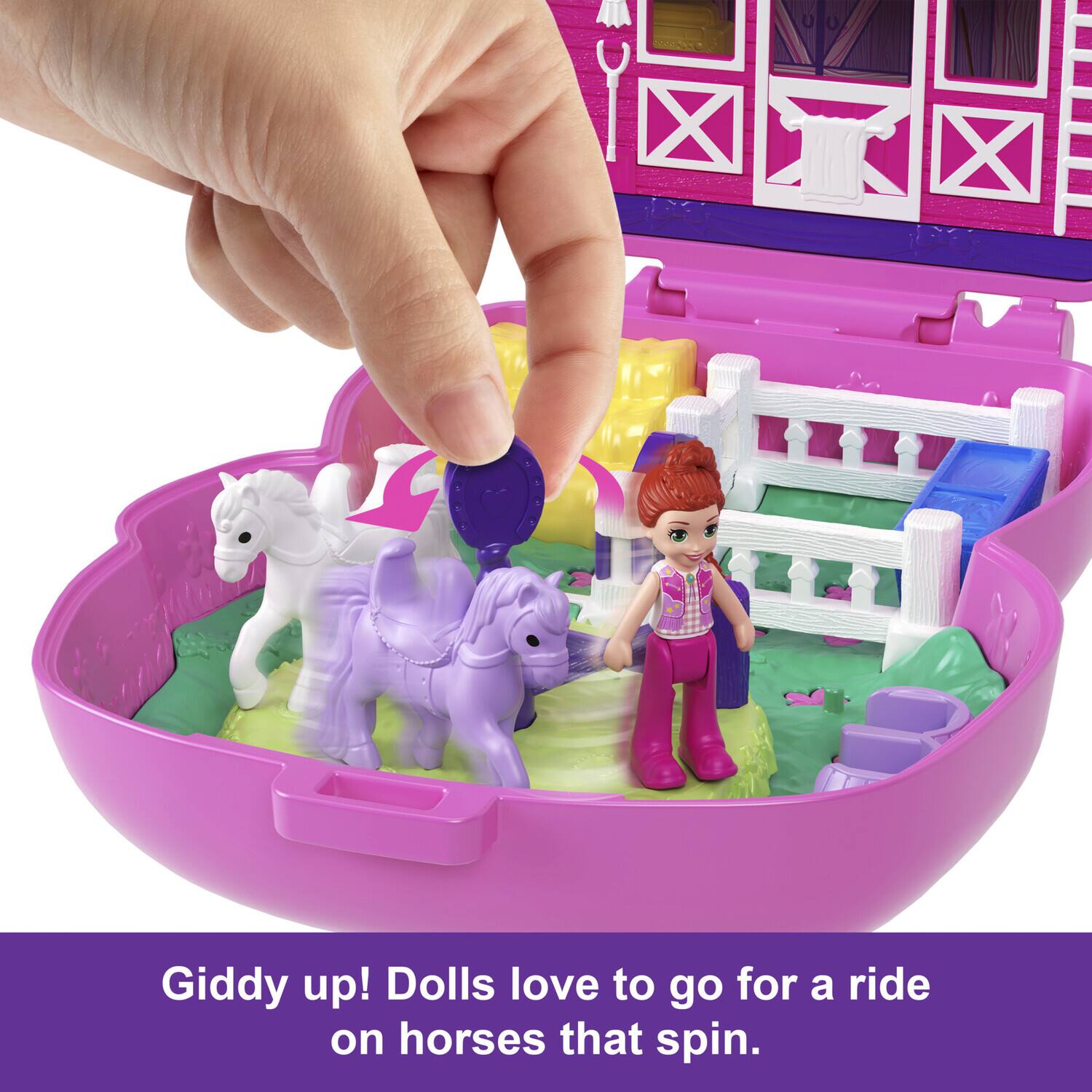 Giddy up! Dolls love to go for a ride on horses that spin.