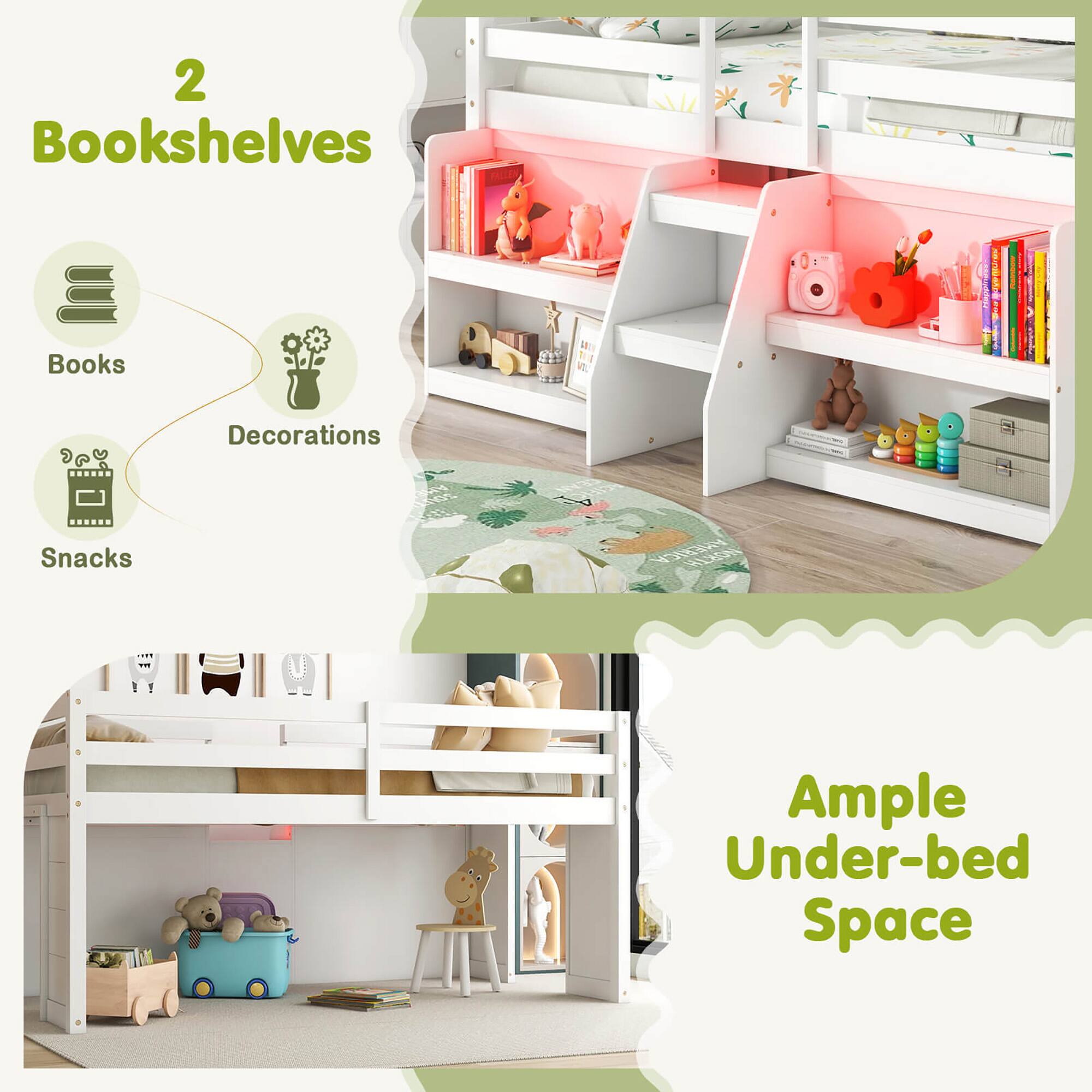 2 Bookshelves  
- Books  
- Decorations  
- Snacks  

Ample Under-bed Space