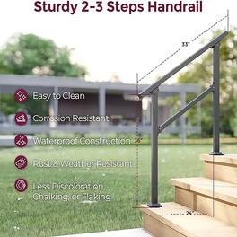 Boyel Living - 2.75 ft. Metal Handrail for 0-3 Steps (2-Pack) - Black