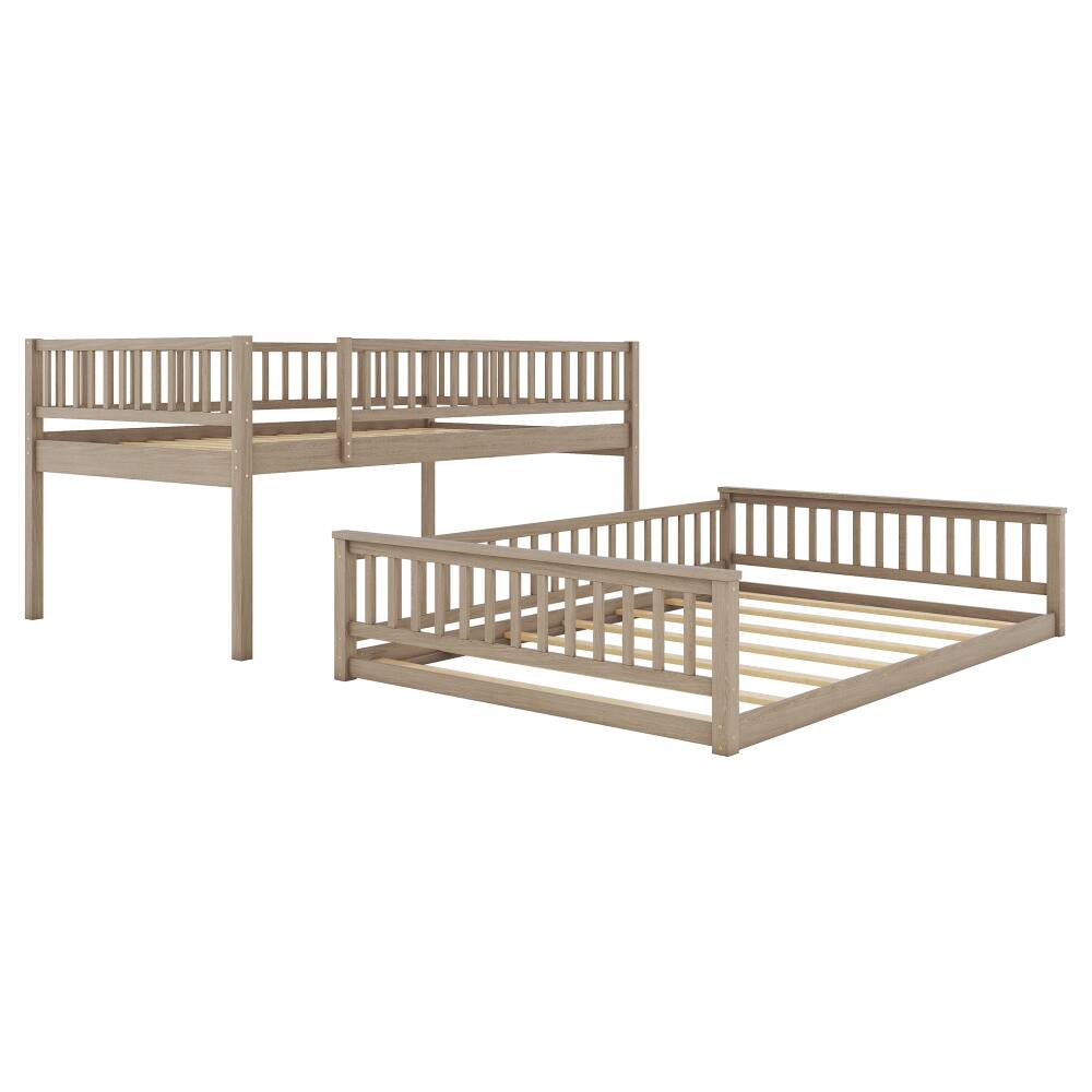 Alt View 10. Loheer - Loheer Full XL Over Queen Bunk Bed Walnut Solid Wood Frame - Walnut.