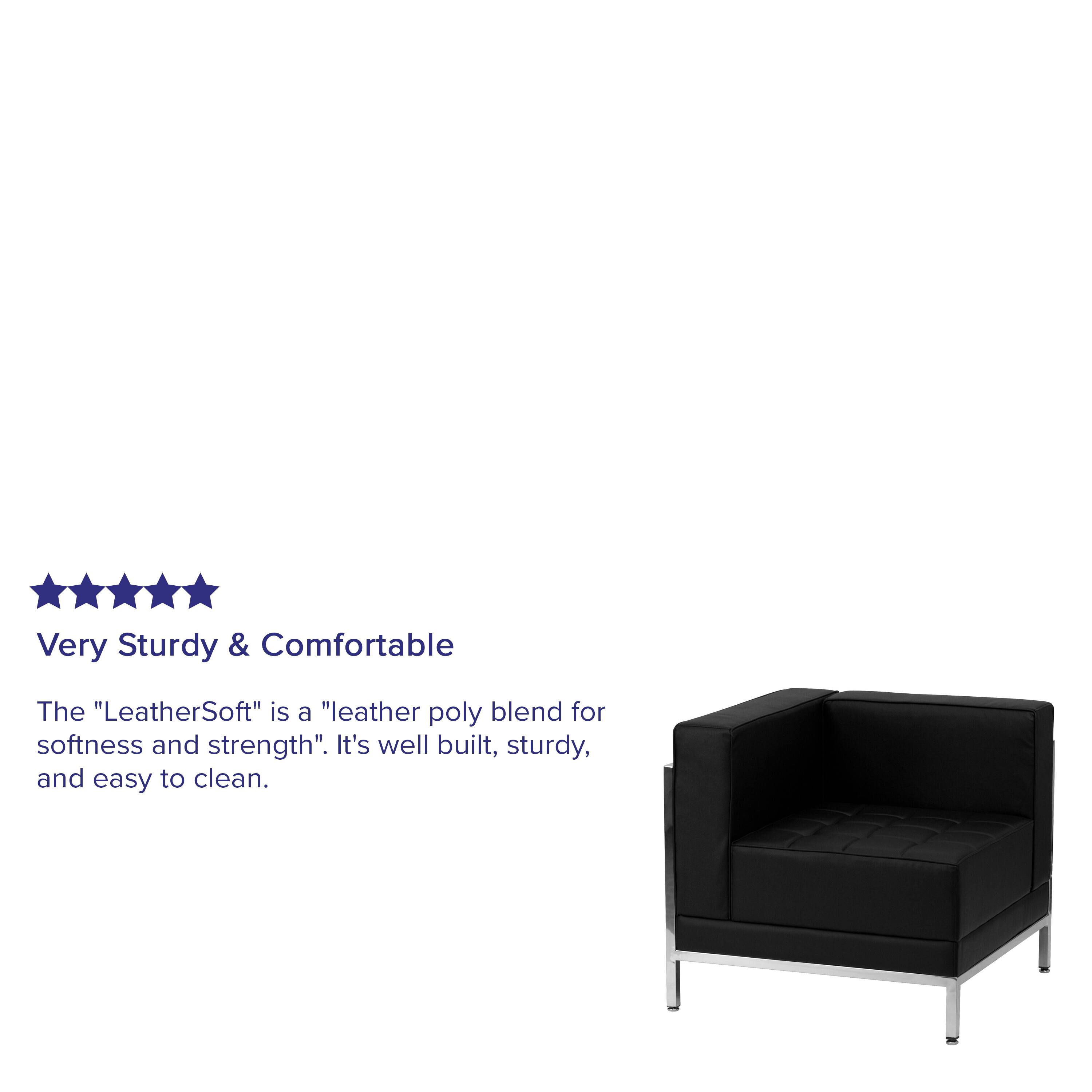 Very Sturdy & Comfortable

The "LeatherSoft" is a "leather poly blend for softness and strength". It's well built, sturdy, and easy to clean.