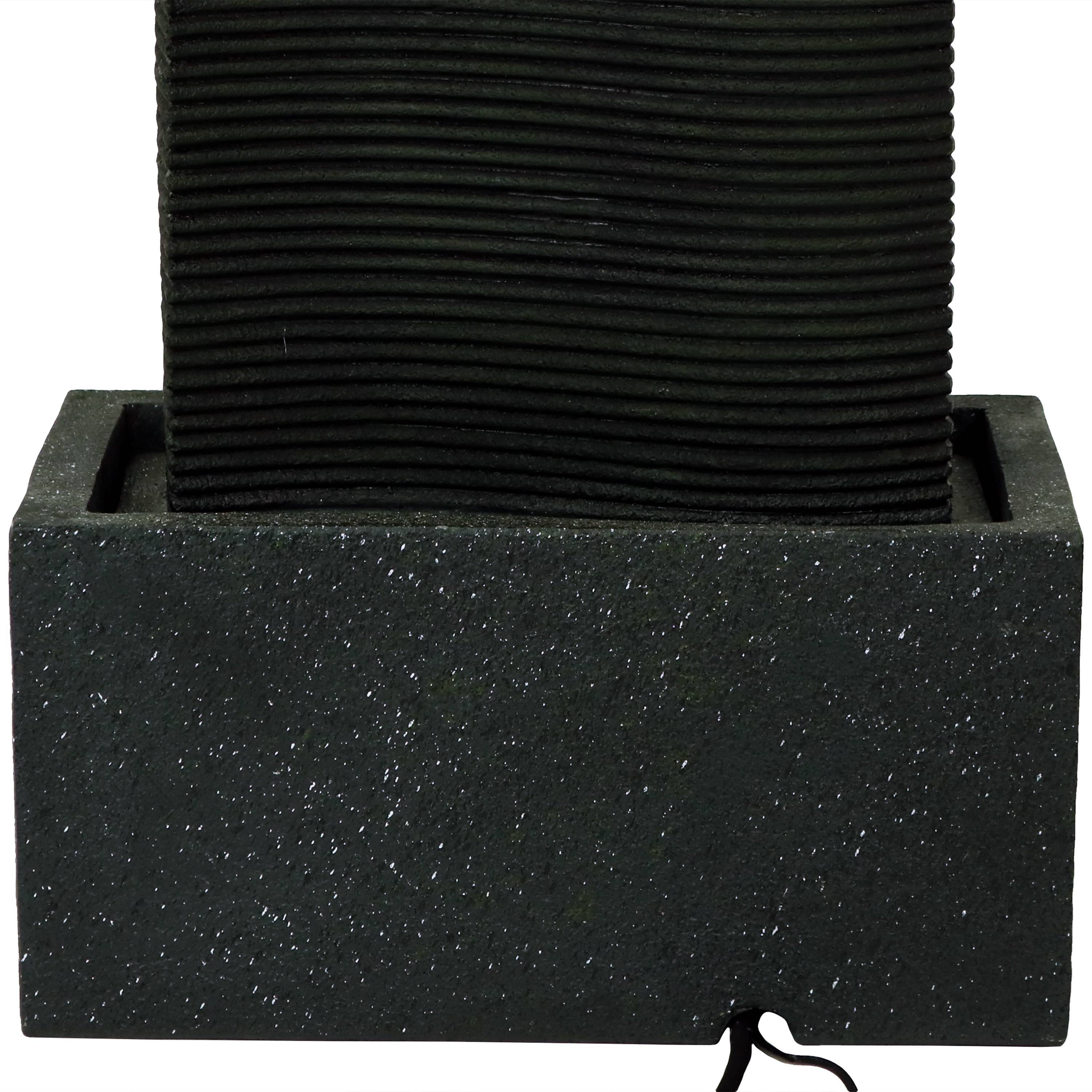 Alt View 5. Sunnydaze - Rippling Tower Outdoor Water Fountain with LED Lights - 31 in - Grey.