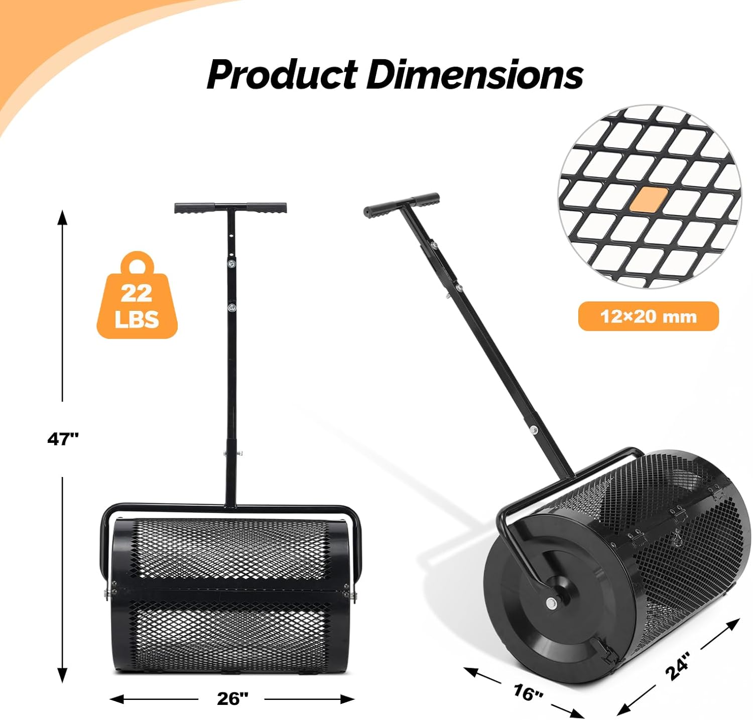 Product Dimensions: 22 LBS, 12x20 mm, 47", 26", 16", 24"