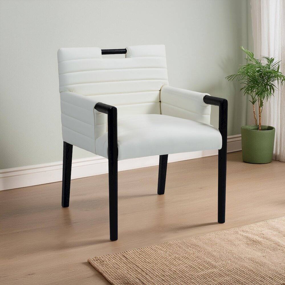 Alt View 1. Meridian Furniture - Aimee Cream Vegan Leather Dining Arm Chair - Beige.
