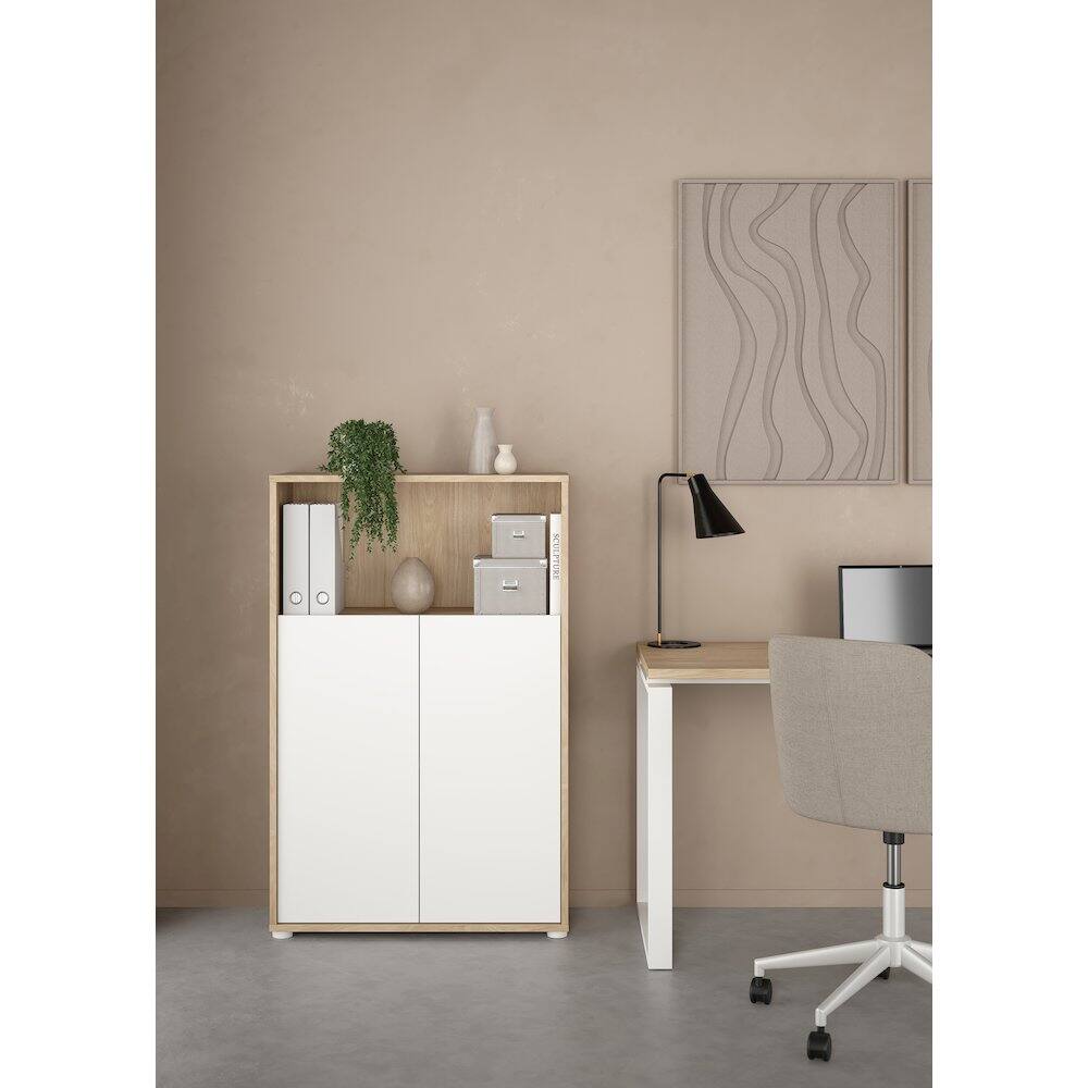 Alt View 8. Tvilum - Adjustable 3 Shelf Bookcase with 2 Doors, Open Storage Home Office Bookshelf - Brown.