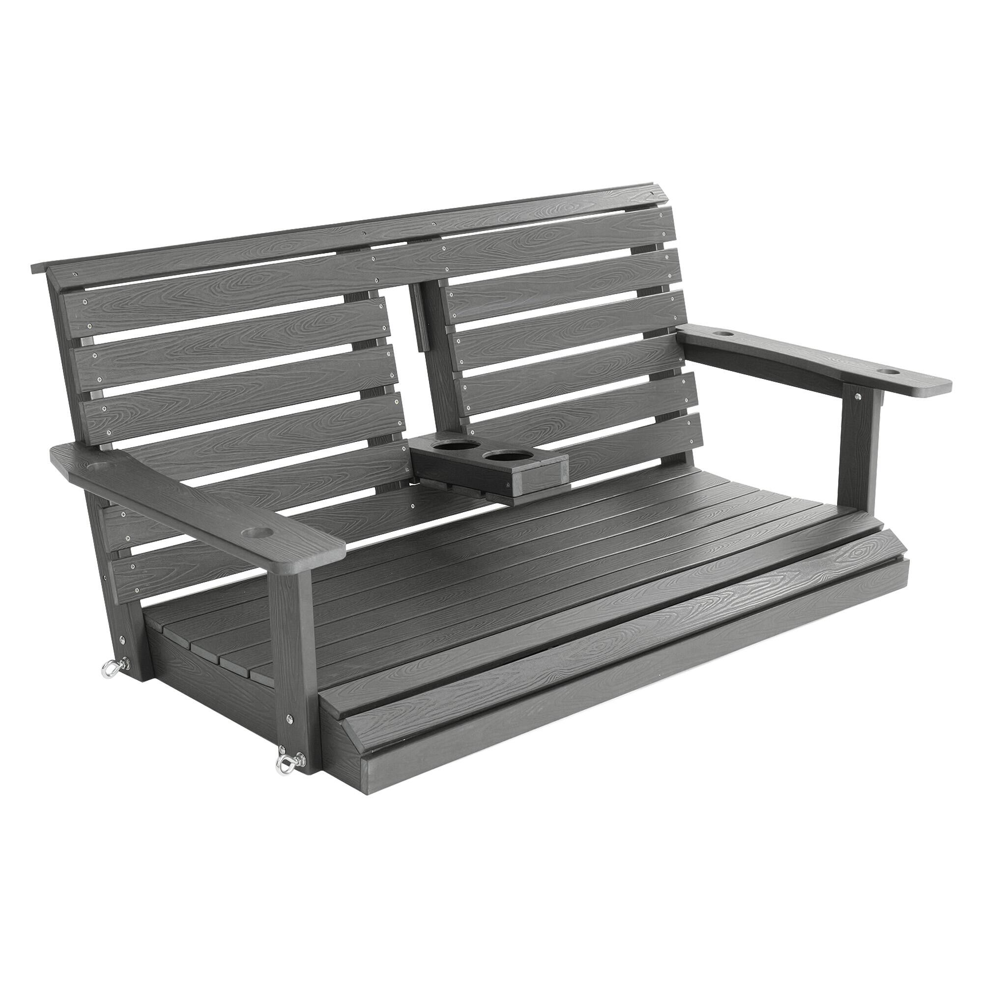 Alt View 4. Fortune Candy - Poly Lumber 2-Seat Porch Swing, HIPS 4.5-Feet Bench Swing with Foldable Cup Holders for Porch, Patio and Garden - Deep Gray.