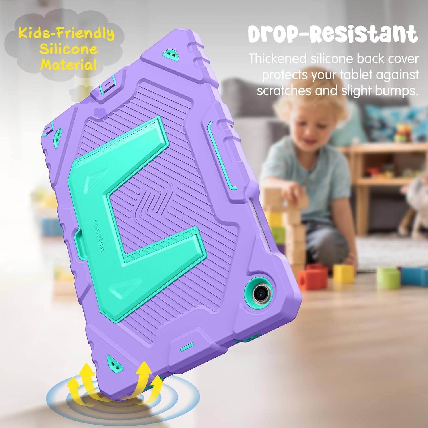 Kids-Friendly Silicone Material

Drop-Resistant

Thickened silicone back cover protects your tablet against scratches and slight bumps.