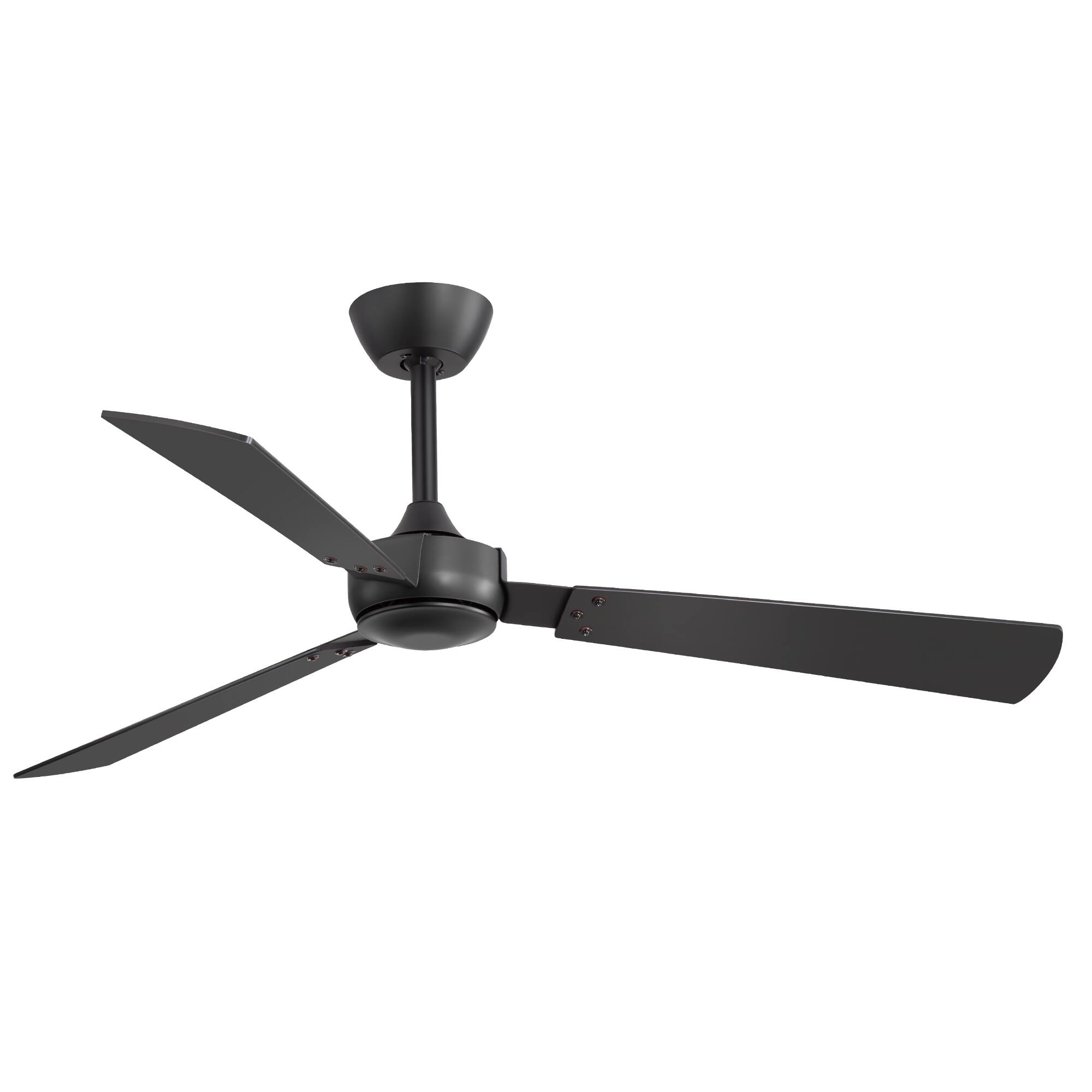 Angle. Breezary - 52-Inch Indoor Modern No-Light Ceiling Fan, DC Motor, 6-Speed Remote Control, 3 Blades, 4"/8" Downrods, Single or 2 Pack - Black and Woodgrain-Single.