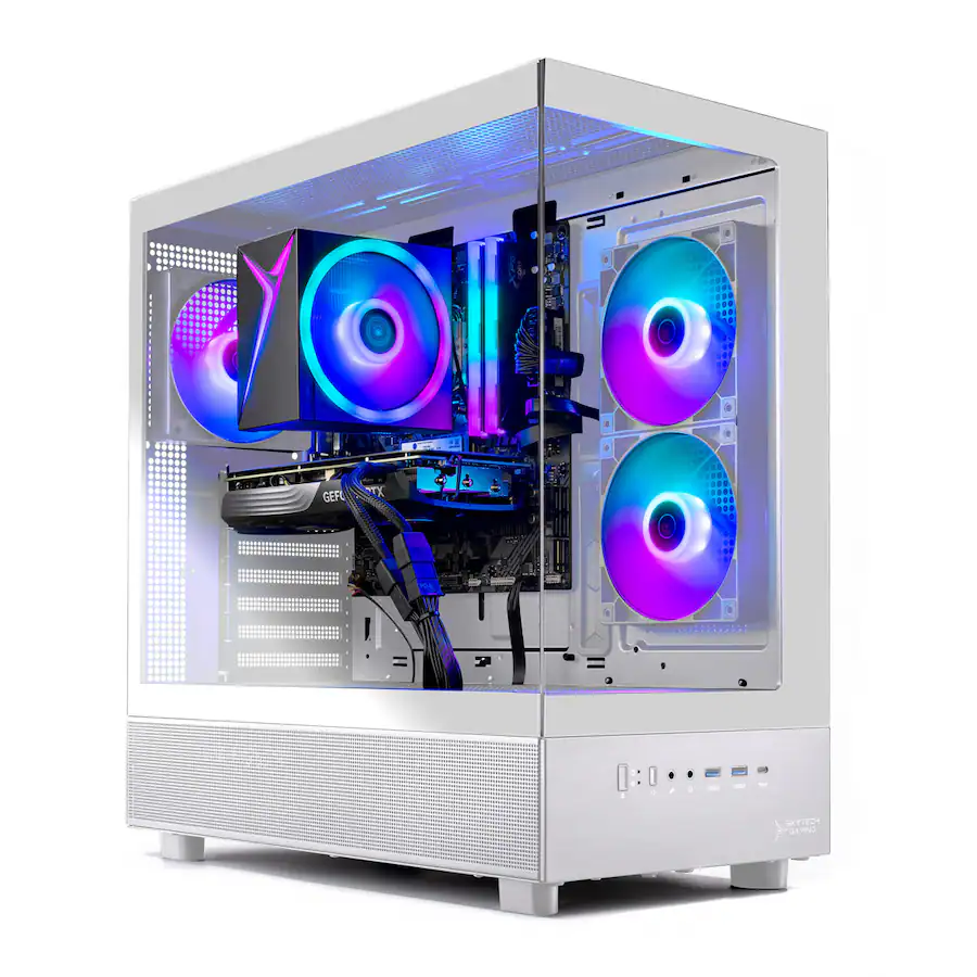 Skytech Gaming - Skytech AZURE3 - AMD Ryzen 7 7700, 9060XT 16GB, 32GB 6000 MHz DDR5 RAM, 650W GOLD PSU - White
