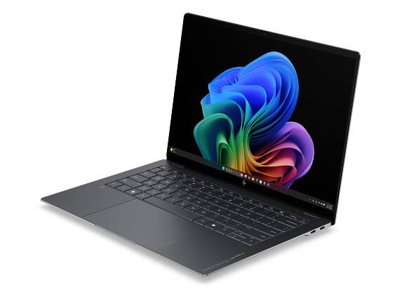 Left. HP - HP OmniBook Ultra Laptop Computer 14" 3K Touch Screen Intel Core Ultra 7 16 GB - Eclipse gray aluminum.
