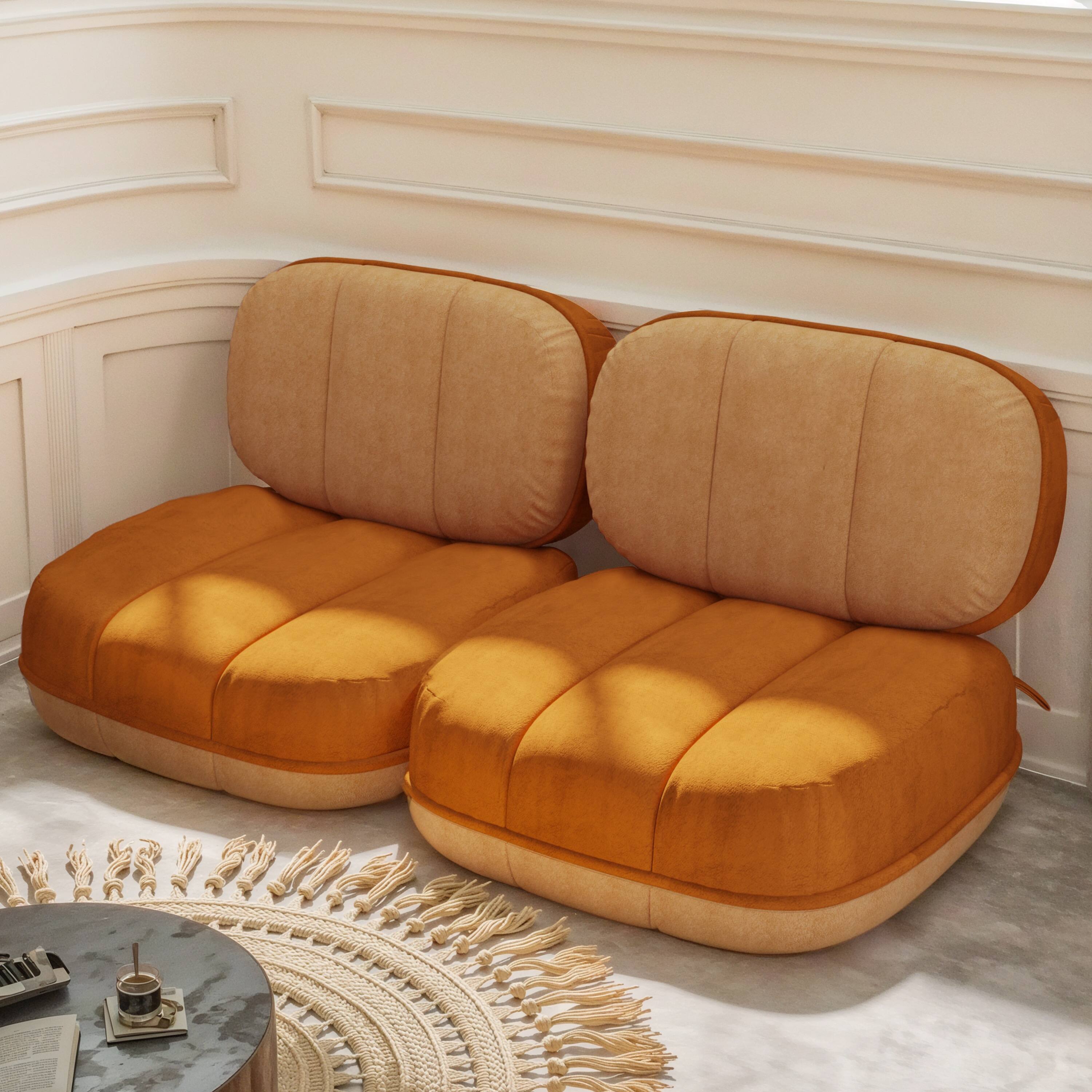 Alt View 1. wowmax - Modular Floor Sofa with Backrest, Reversible Colors Lazy Sofa Floor Pillow Seating, Flexible Lounge Chair Futon Sectiona - Orange.