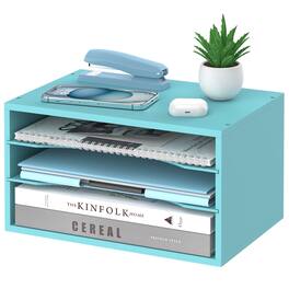 Paradigms Interiors - 5-tier Wood Desk Organizer Paper Tray For With Adjustable Storage Shelves Desktop Sorter Mail Holder Office - Blue-3 Tier