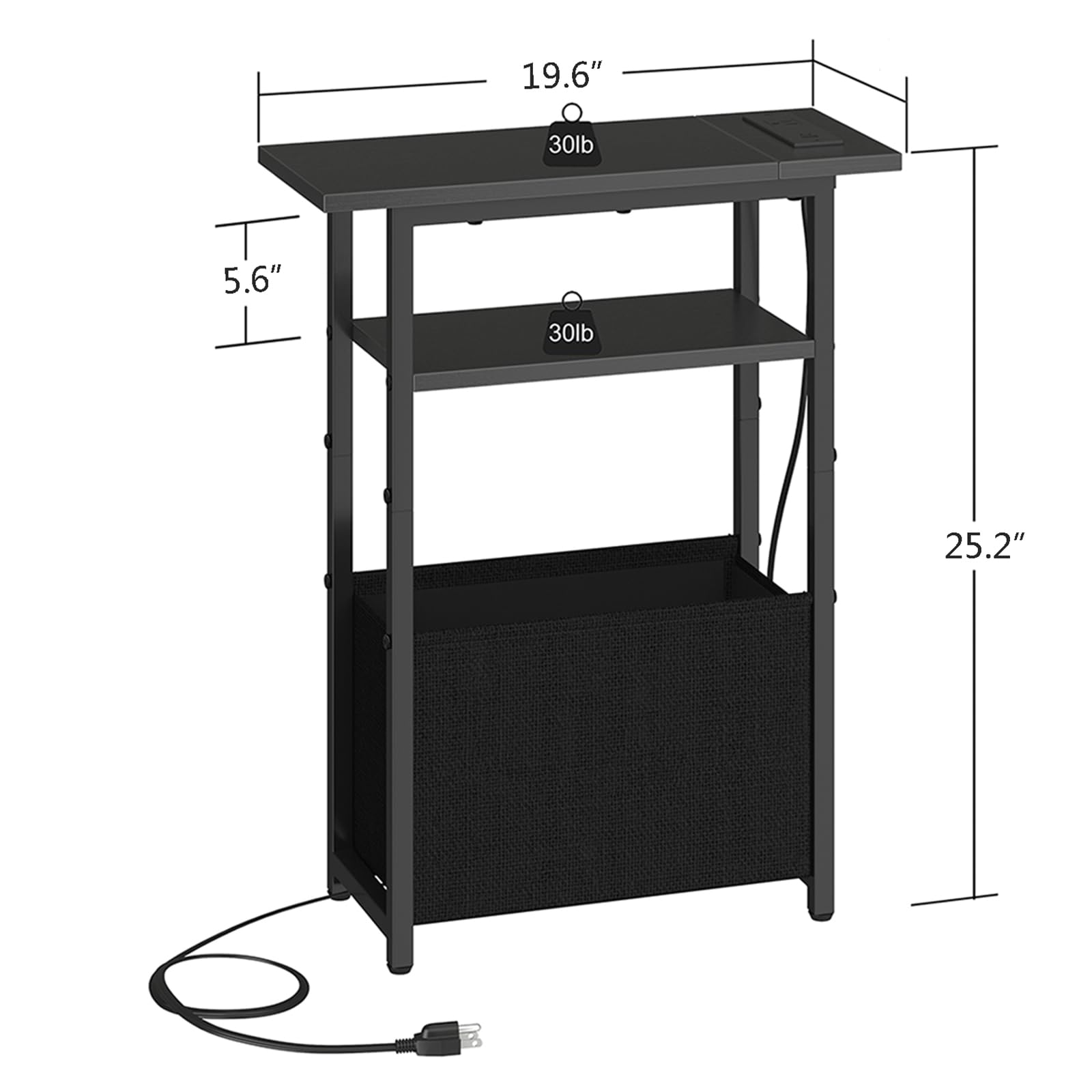 19.6" x 30lb  
5.6" x 30lb  
25.2"