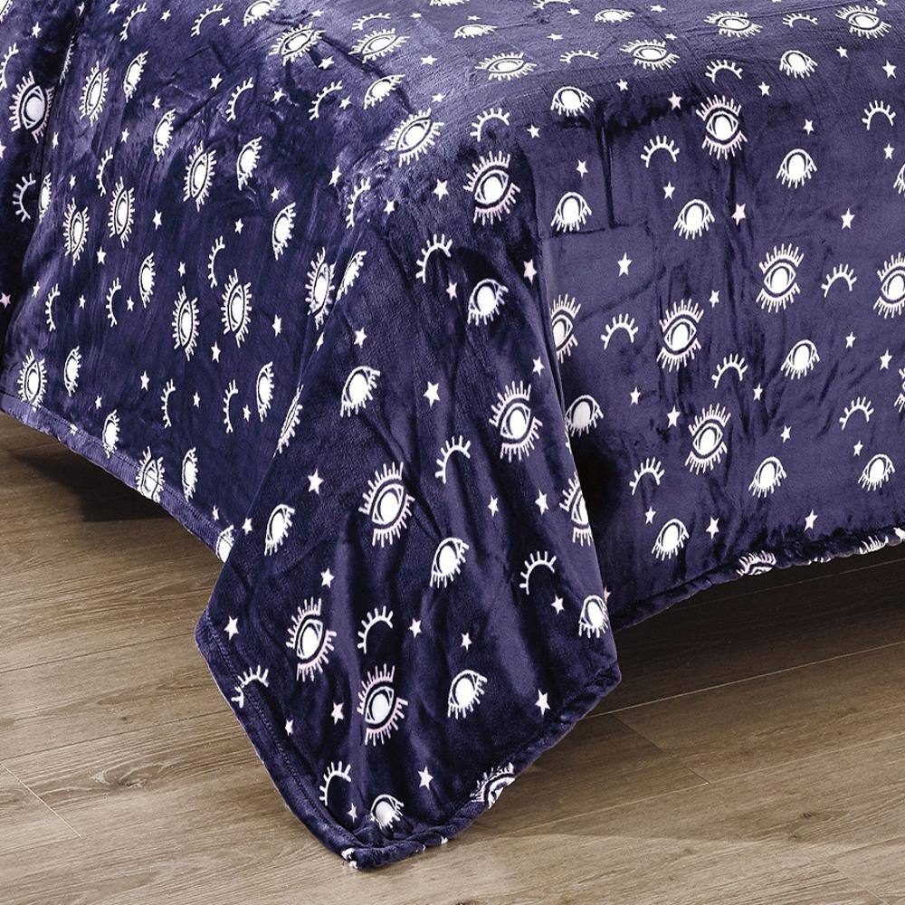 Alt View 1. Noble House - Plazatex Evil Eye Design Micro Plush All Season Blanket Queen Navy - Navy.