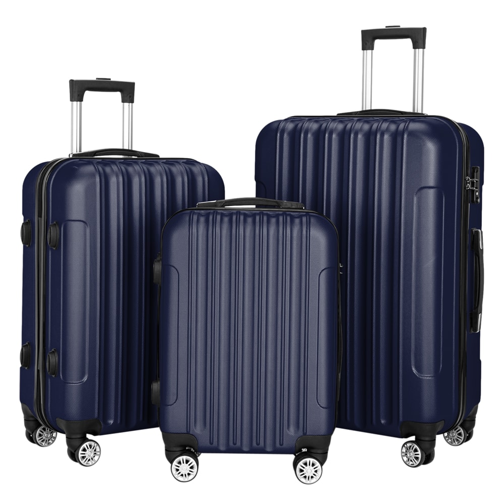 Front. Winado - 20"/24"/28" 3 Piece Trolley Carry On ABS Luggage Lightweight Hardside Suitcase Set Spinner Wheels & TSA Lock for Travel - Dark Blue.