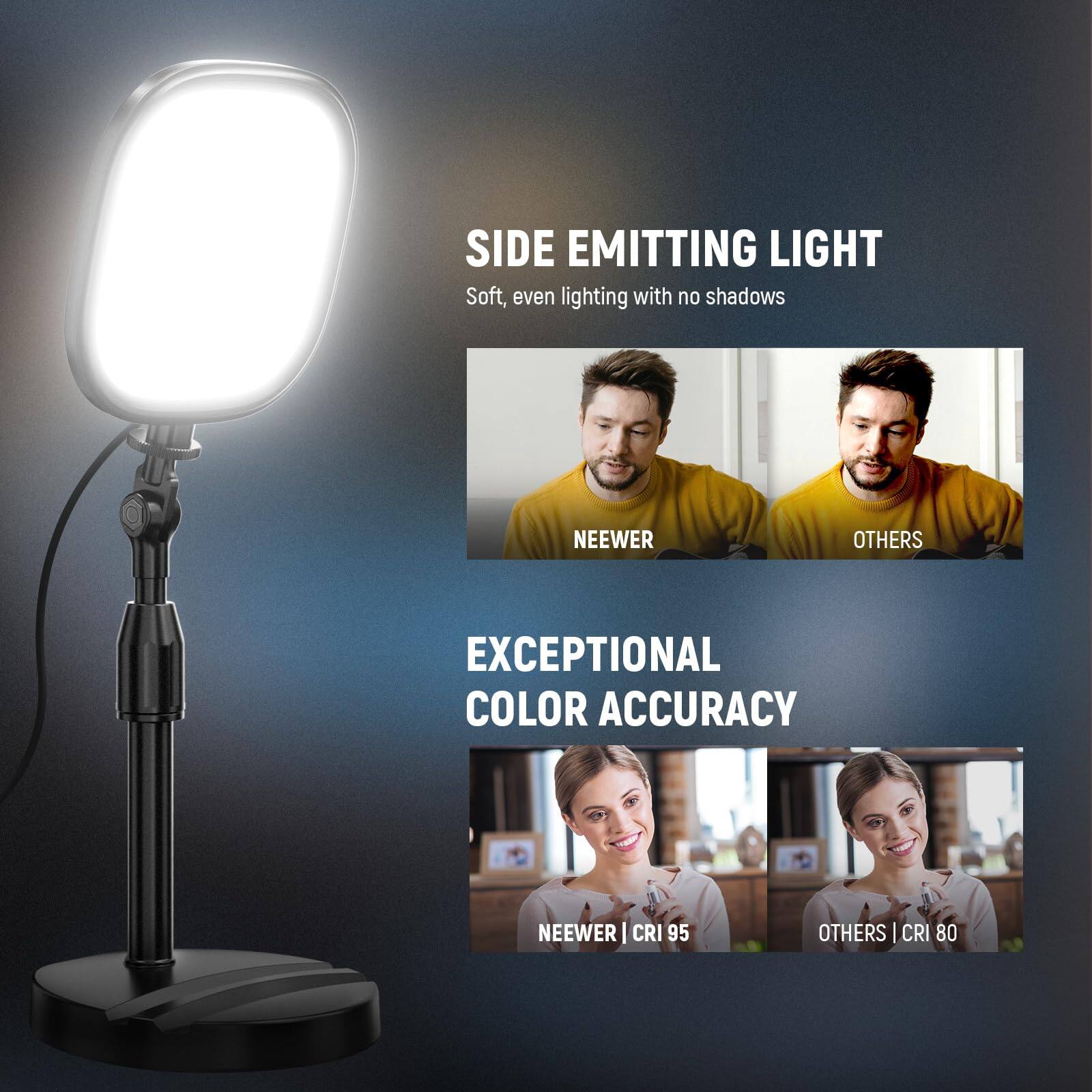 SIDE EMITTING LIGHT  
Soft, even lighting with no shadows  

NEEWER  
OTHERS  

EXCEPTIONAL COLOR ACCURACY  
NEEWER | CRI 95  
OTHERS | CRI 80