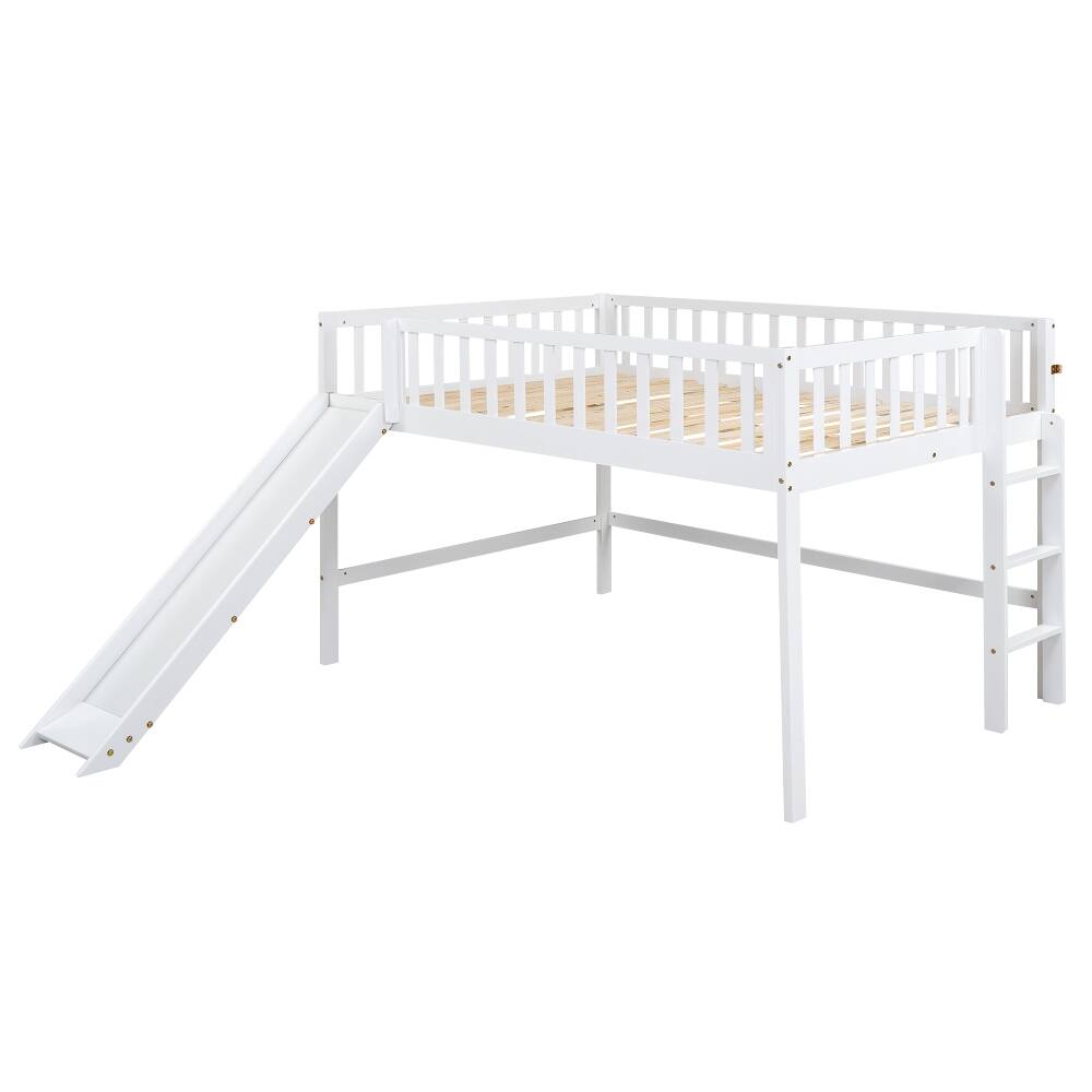 Alt View 7. Loheer - Loheer Full Size Low Loft Bed with Slide and Ladder White - White.
