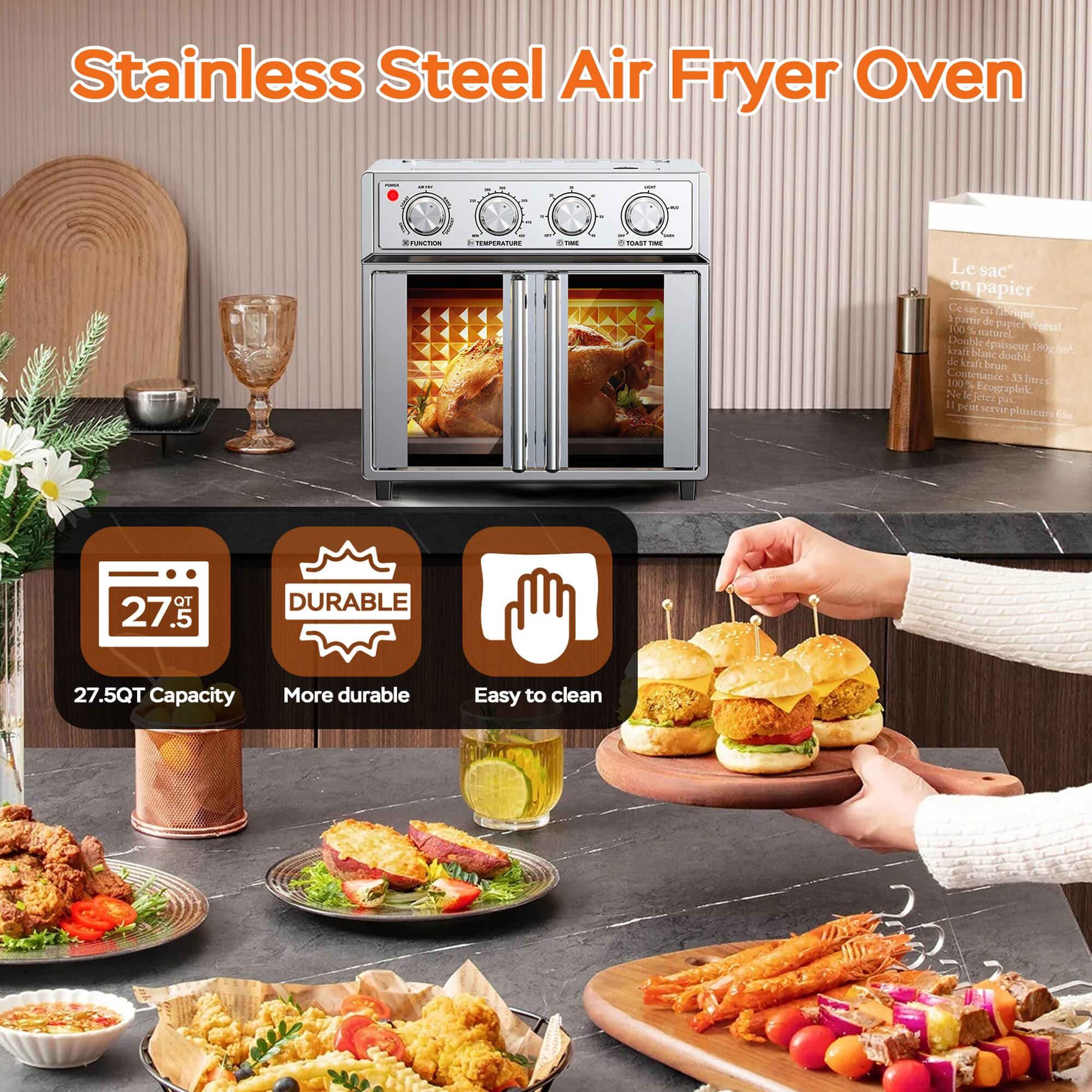 Stainless Steel Air Fryer Oven

- 27.5QT Capacity
- More durable
- Easy to clean

Le sac en papier
- 100% naturel
- 100% recyclable
- 100% compostable
- 100% biodegradable
- 100% sans plastique
- 100% respectueux de l'environnement