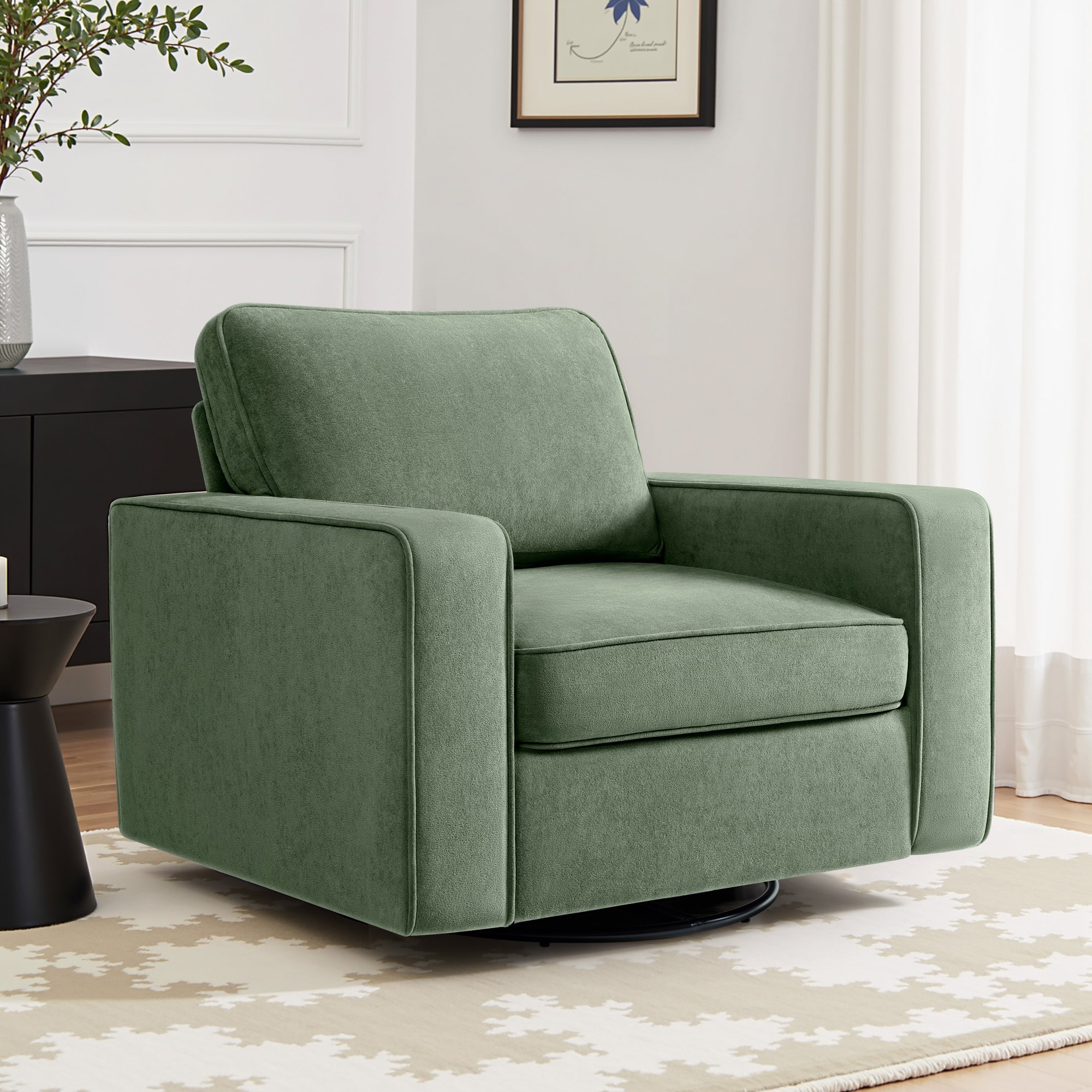 Brick Attic - 36.2"Wide Swivel Accent Chair,360° Rotation Upholstered Comfortable Cushioned Seating, Pillowback Glider Rocking Chair - Green