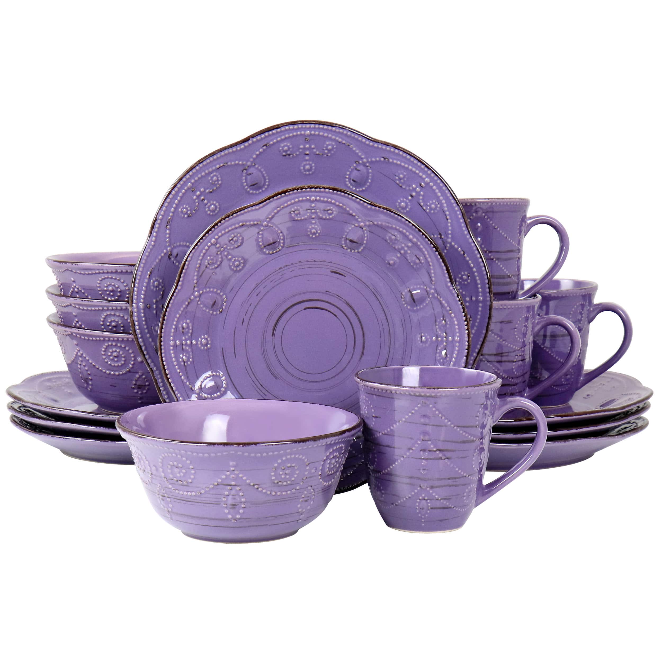 Elama - Rustic Birch 16 Piece Stoneware Dinnerware Set - Purple price history on PriceWatchPro