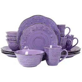 Elama - Rustic Birch 16 Piece Stoneware Dinnerware Set - Purple