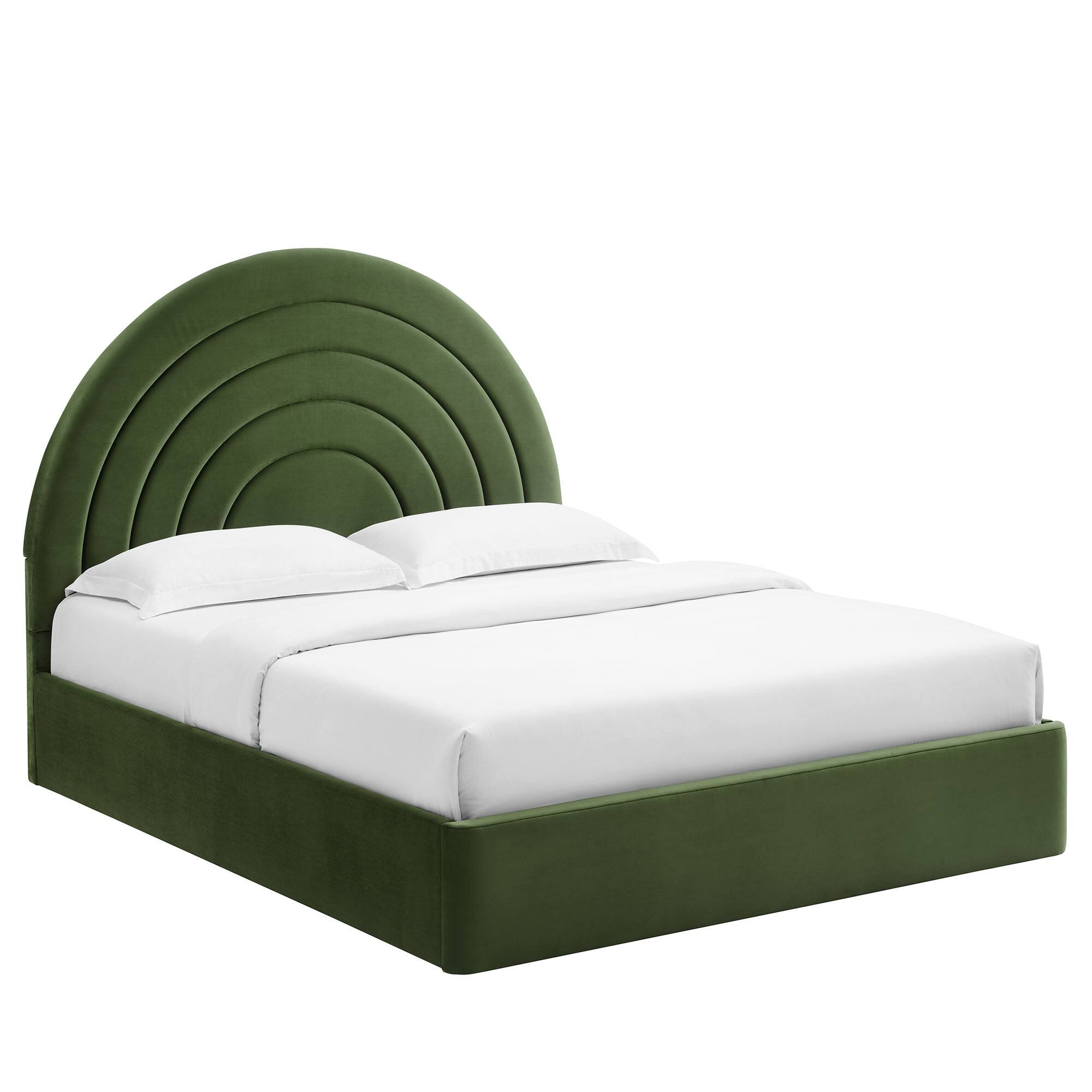 Front. Modway - Solana Arched Performance Velvet Full Platform Bed - Green.
