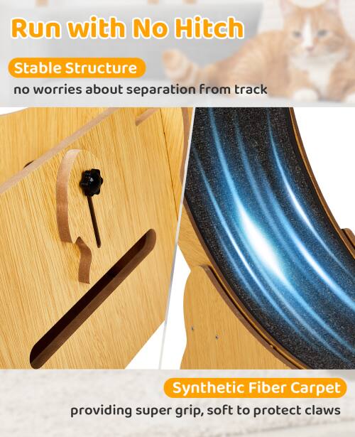 Run with No Hitch

Stable Structure
no worries about separation from track

Synthetic Fiber Carpet
providing super grip, soft to protect claws