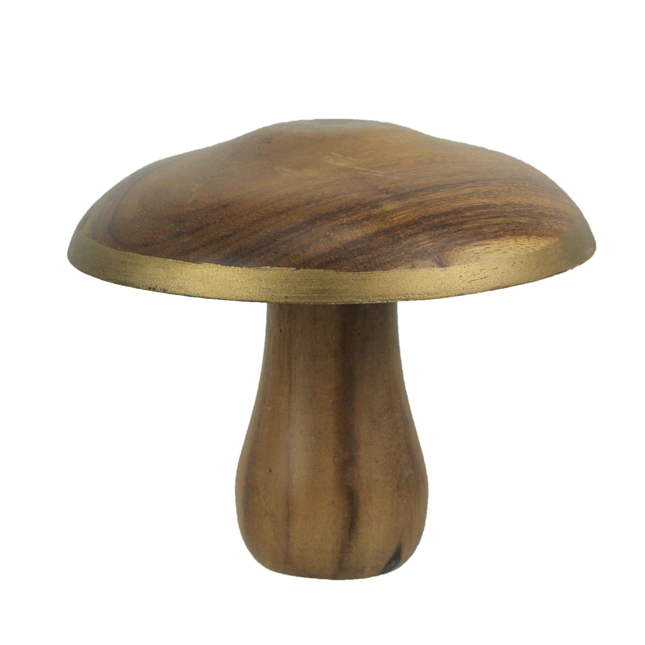 Front. Contrast Inc. - 8 Inch Hand Carved Acacia Wood Mushroom Home Decor Sculpture Decorative Statue - Brown.