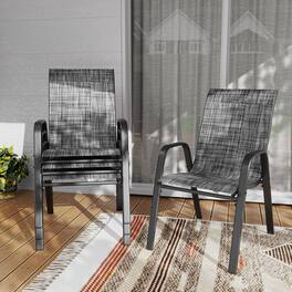 Mondawe - 4-Piece Outdoor Dining Chairs Set, Teslin Fabric and Metal Frame - Blacky+Grey