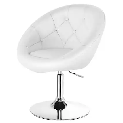 Front. Gymax - Gymax 1PC Adjustable Modern Swivel Round Tufted Back Accent Chair PU Leather White New - White.