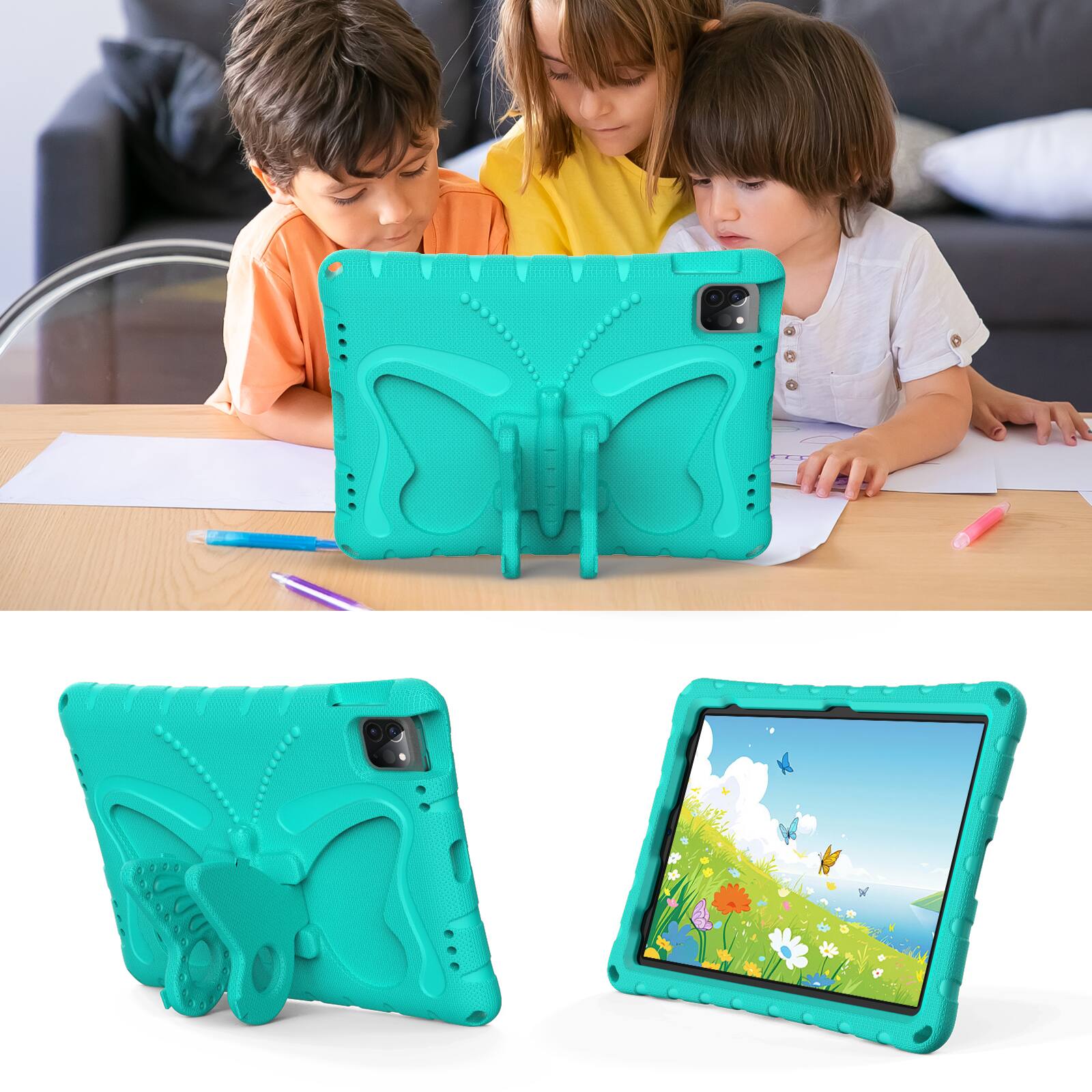 Alt View 2. Dteck - Kids Case for Apple iPad (A16) 11" 2025/Pro 11 (2024)/10th Gen (2022) with Strap & Stand,Shockproof EVA Protective Cover - Mint.