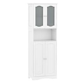 Costway - 64.5" Tall Bathroom Cabinet with Tempered Glass Doors Adjustable Shelves - White