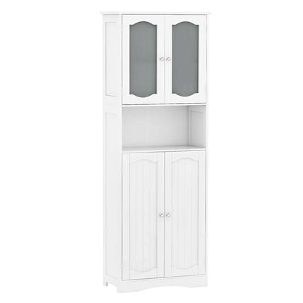 Front. Costway - Costway 64.5" Tall Bathroom Cabinet with Tempered Glass Doors Adjustable Shelves White - White.