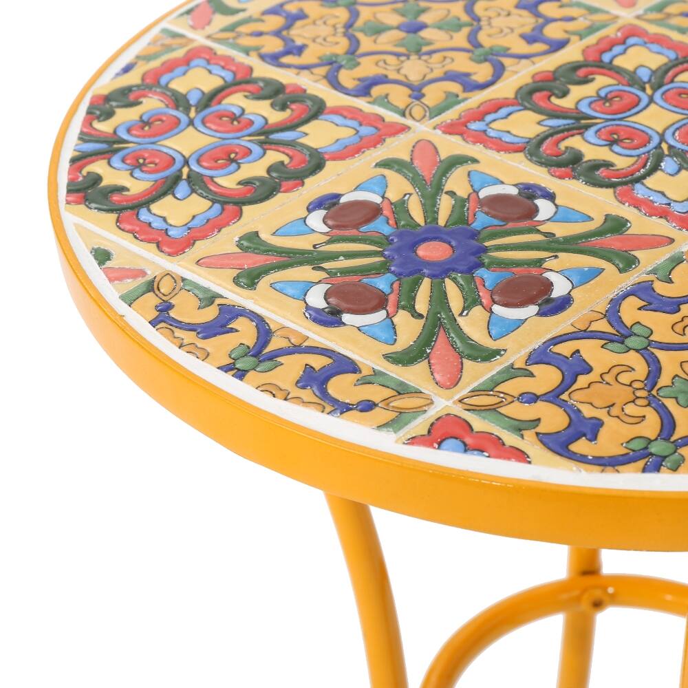 Alt View 6. Loheer - Loheer Yellow Tile Mosaic Outdoor Side Table with Metal Legs - Yellow.