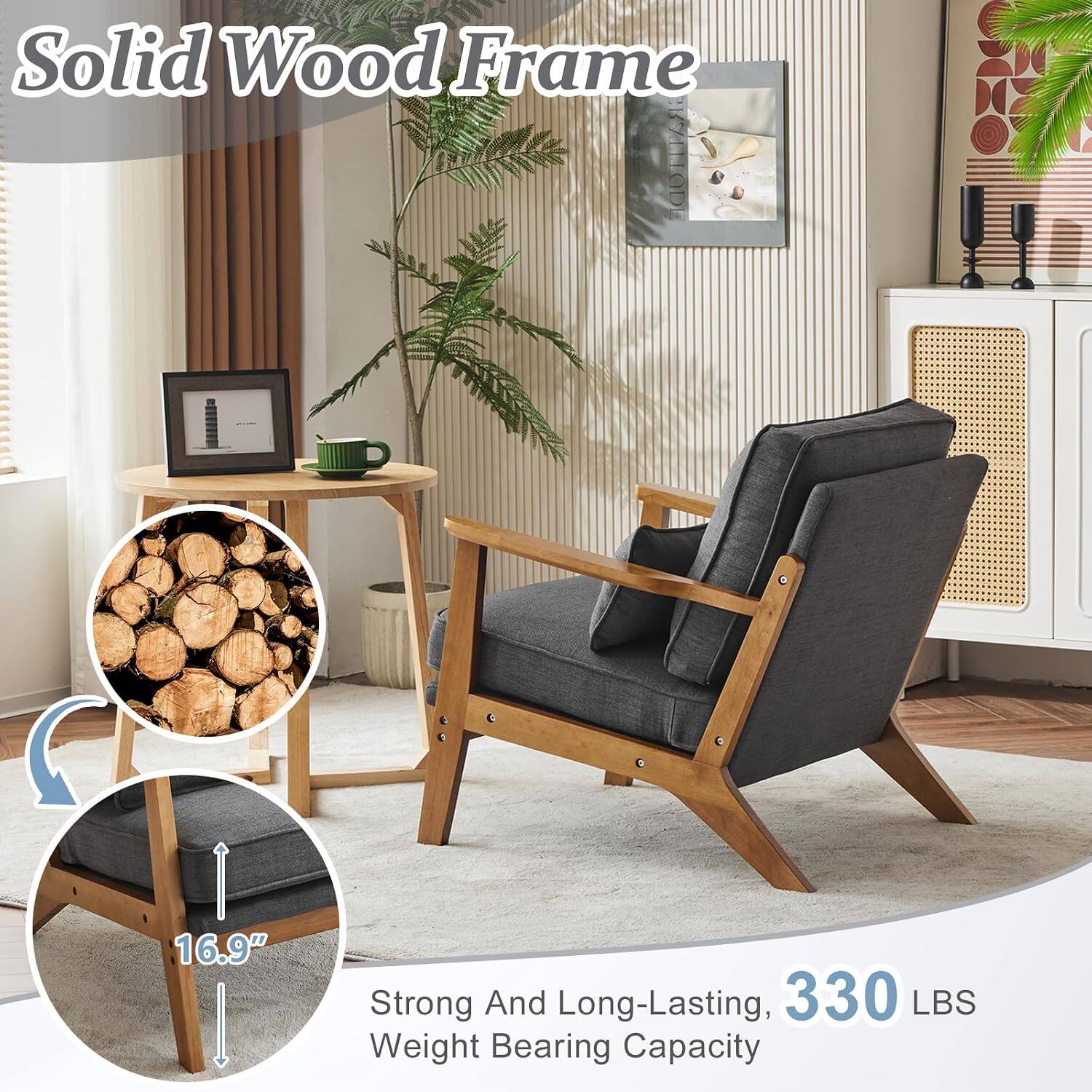 Solid Wood Frame  
16.9"  
Strong And Long-Lasting, 330 LBS Weight Bearing Capacity