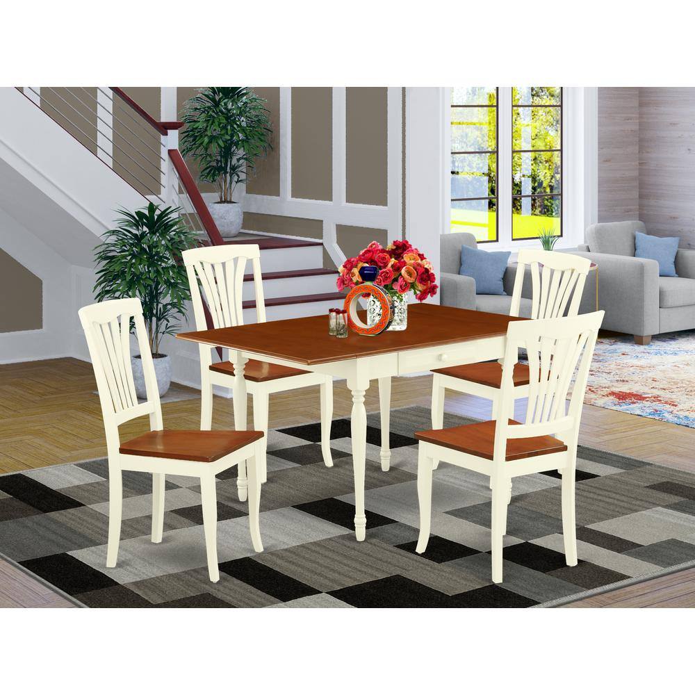 Left. East West Furniture - Dining Room Set Buttermilk & Cherry - Brown.